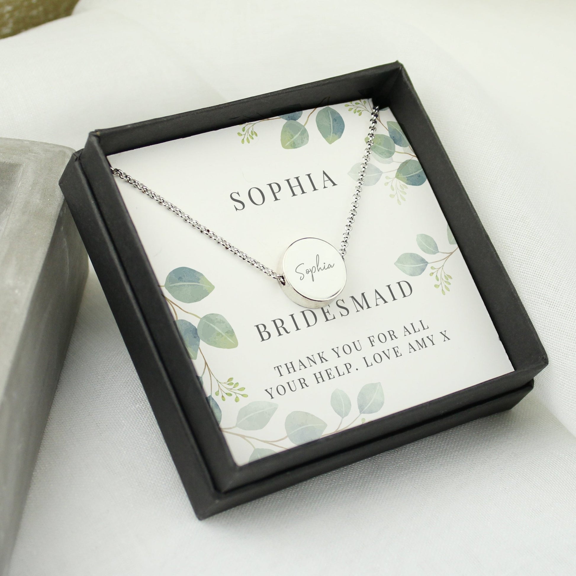 Personalised Botanical Sentiment Silver Tone Necklace and Box | Inspired Creative Gifts