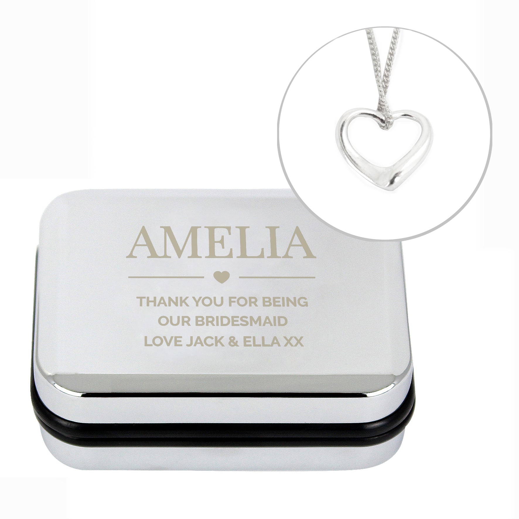 Personalised Box and Sterling Silver Heart Necklace | Inspired Creative Gifts | UK Supplier