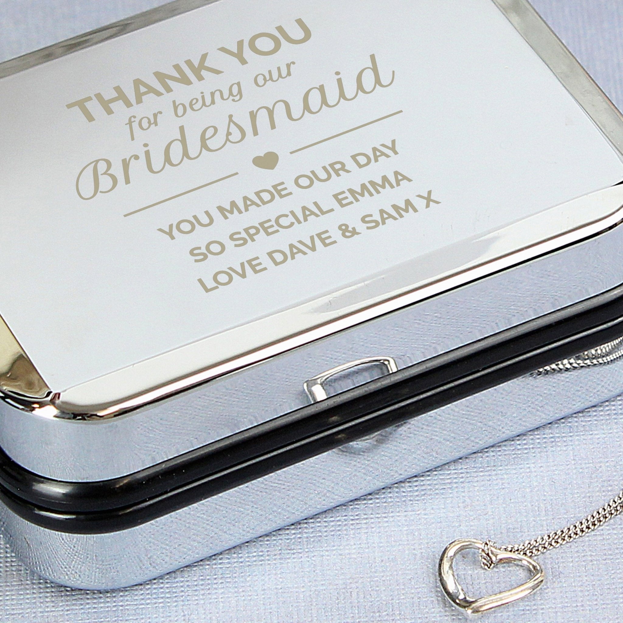 Personalised Bridesmaid Box and Sterling Silver Heart Necklace | Inspired Creative Gifts | UK Supplier