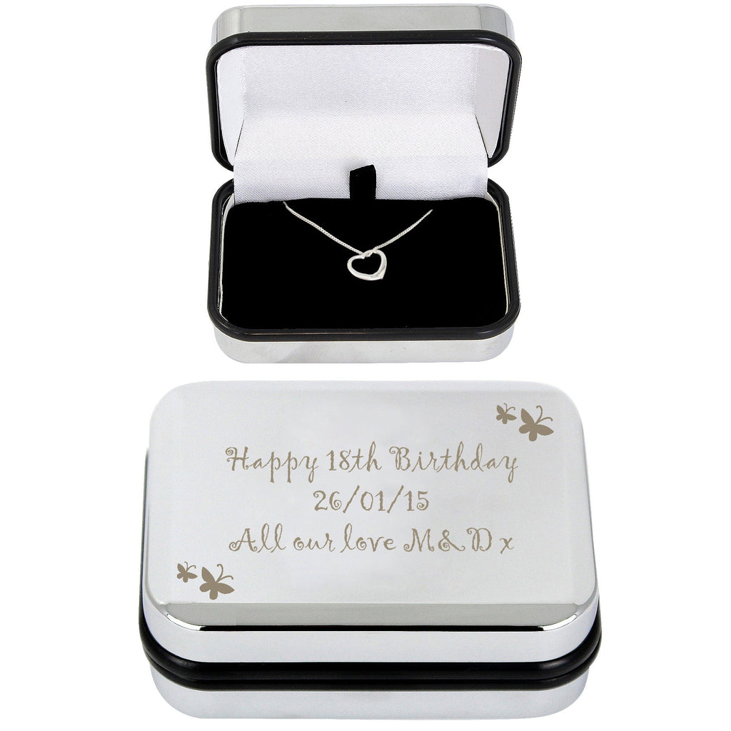 Personalised Butterfly Sterling Silver Heart Necklace and Box | Inspired Creative Gifts | UK Supplier
