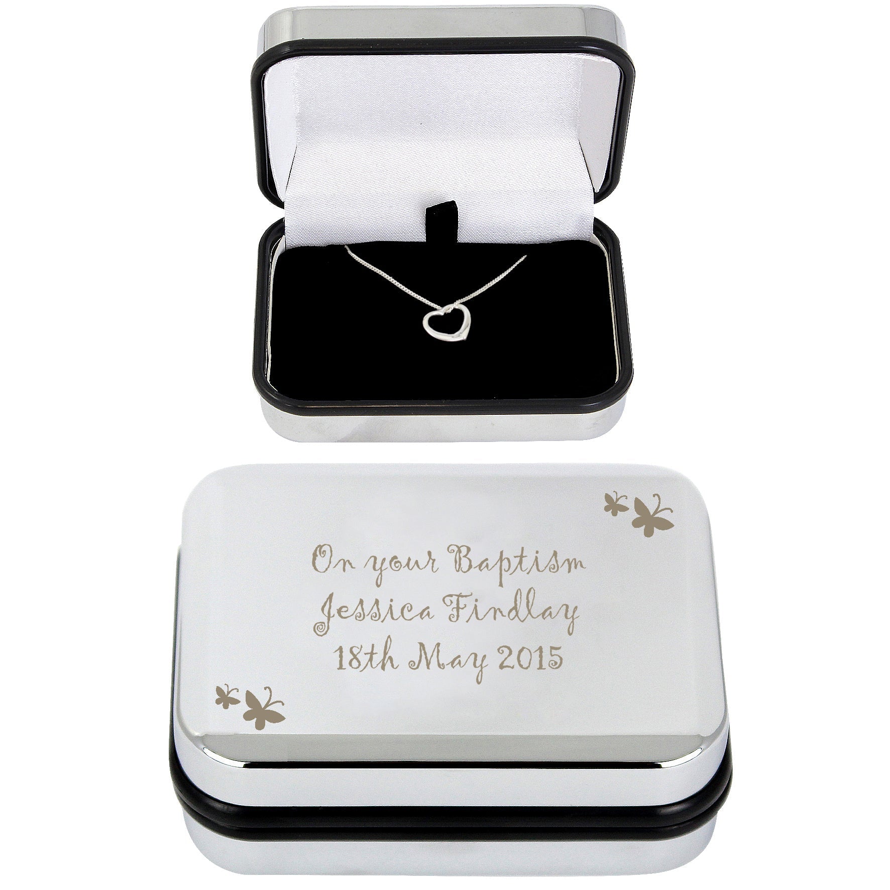 Personalised Butterfly Sterling Silver Heart Necklace and Box | Inspired Creative Gifts