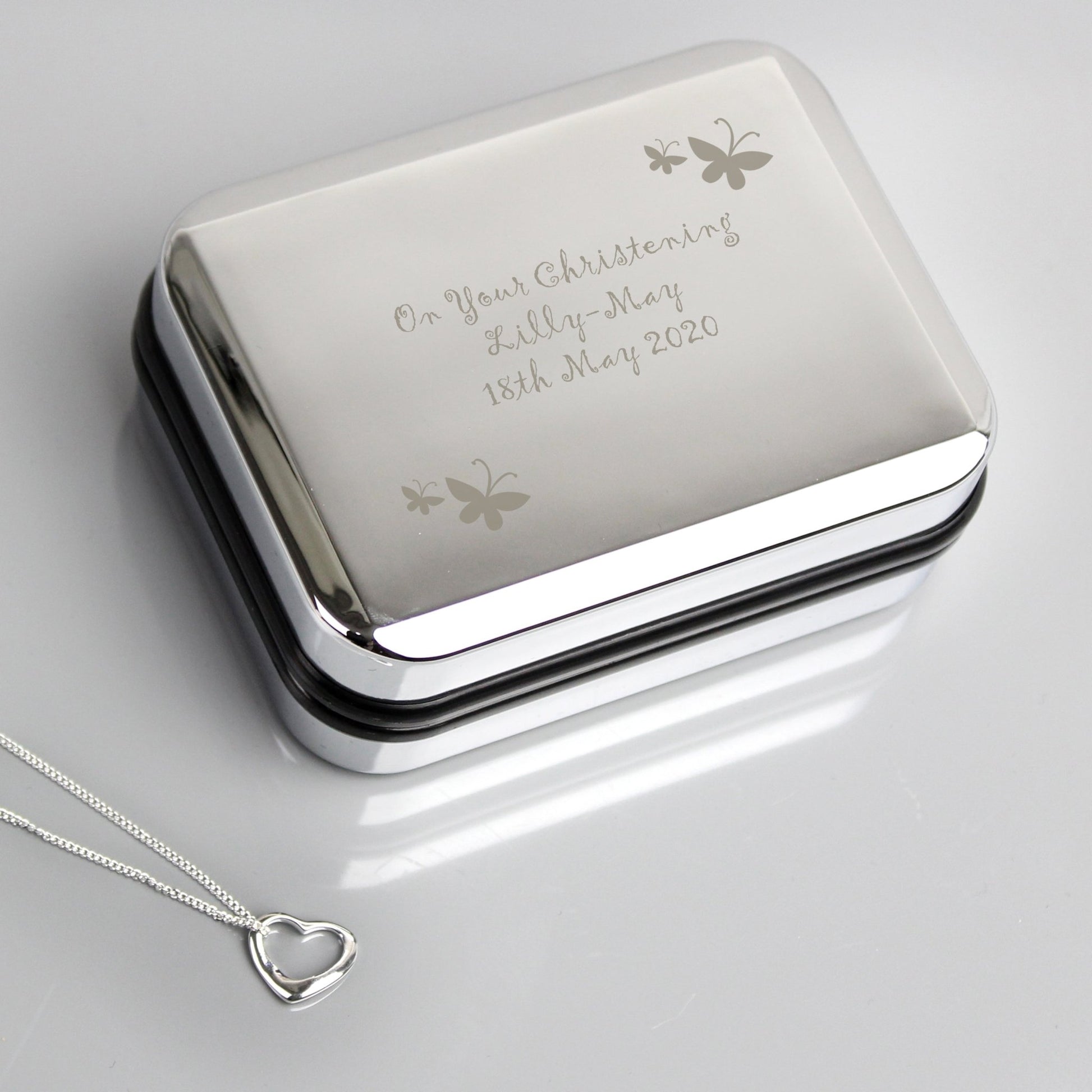 Personalised Butterfly Sterling Silver Heart Necklace and Box | Inspired Creative Gifts