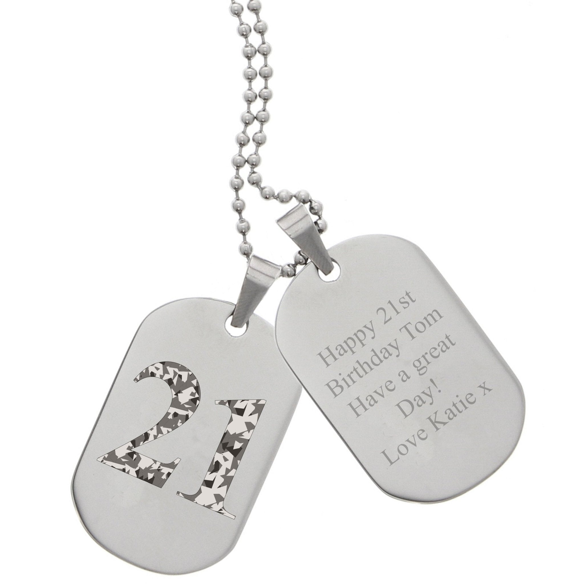 Personalised Camouflage Age Stainless Steel Double Dog Tag Necklace | Inspired Creative Gifts | UK Supplier