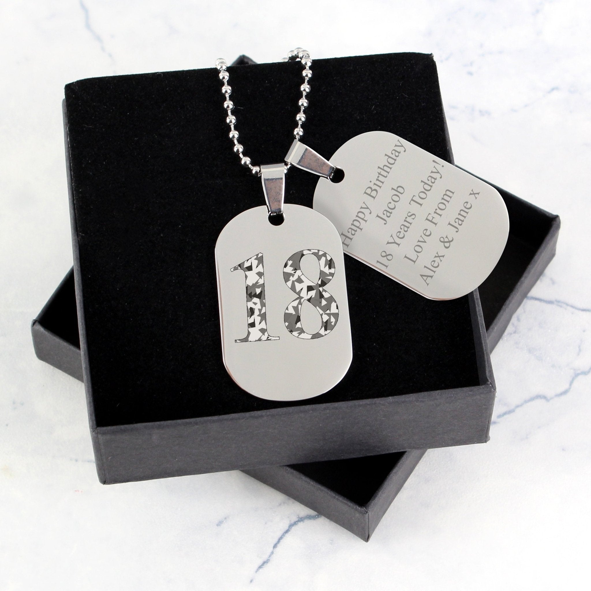 Personalised Camouflage Age Stainless Steel Double Dog Tag Necklace | Inspired Creative Gifts | UK Supplier