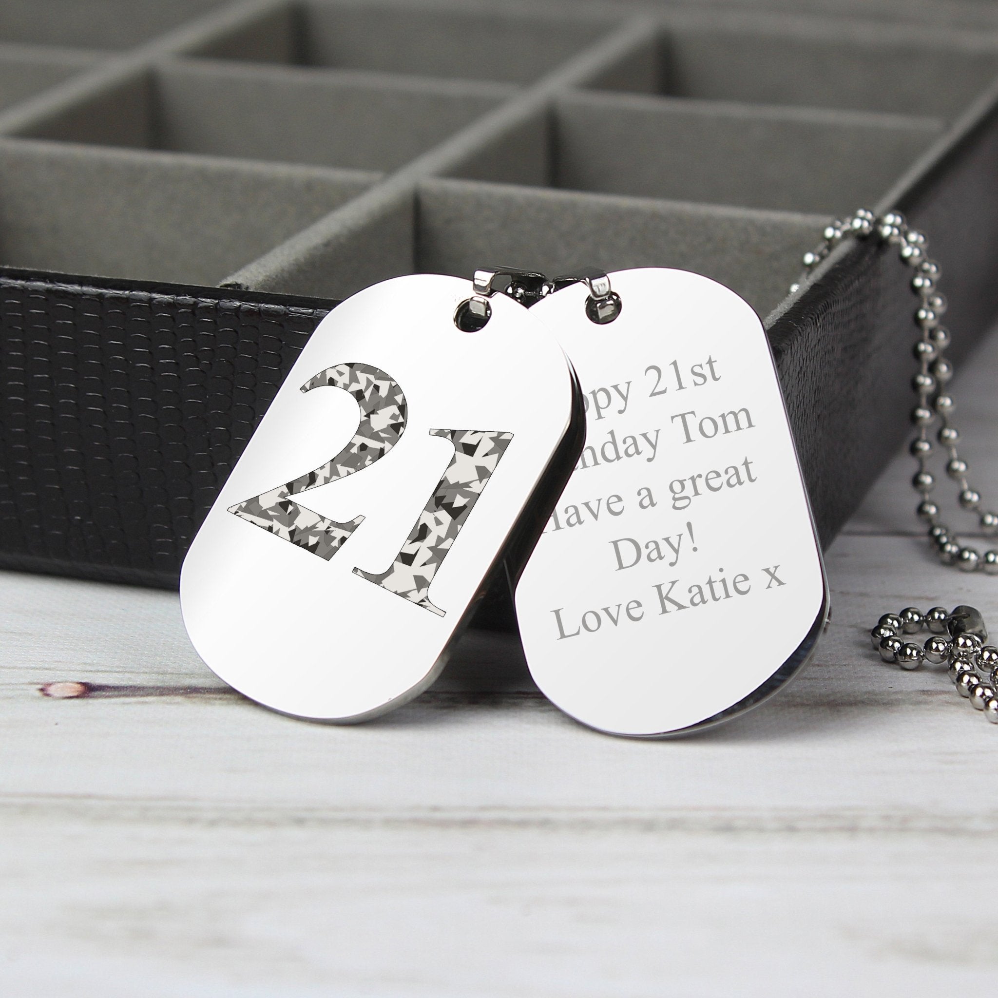 Personalised Camouflage Age Stainless Steel Double Dog Tag Necklace | Inspired Creative Gifts | UK Supplier