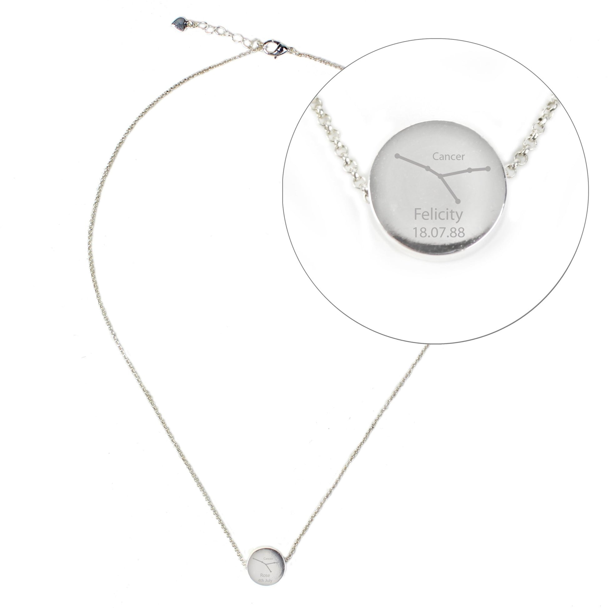 Personalised Cancer Zodiac Star Sign Silver Tone Necklace (21st June - 22nd July) | Inspired Creative Gifts | UK Supplier
