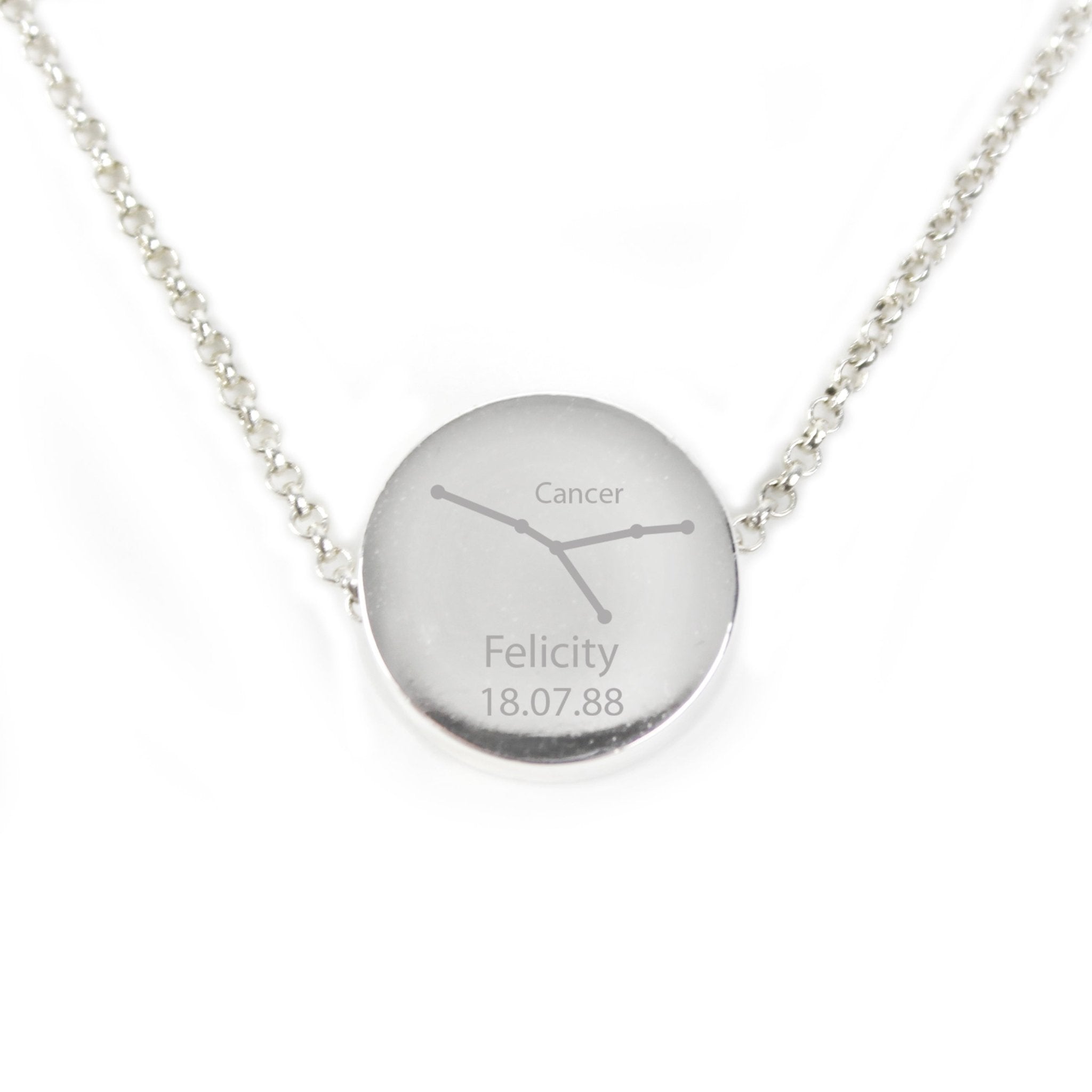 Personalised Cancer Zodiac Star Sign Silver Tone Necklace (21st June - 22nd July) | Inspired Creative Gifts | UK Supplier