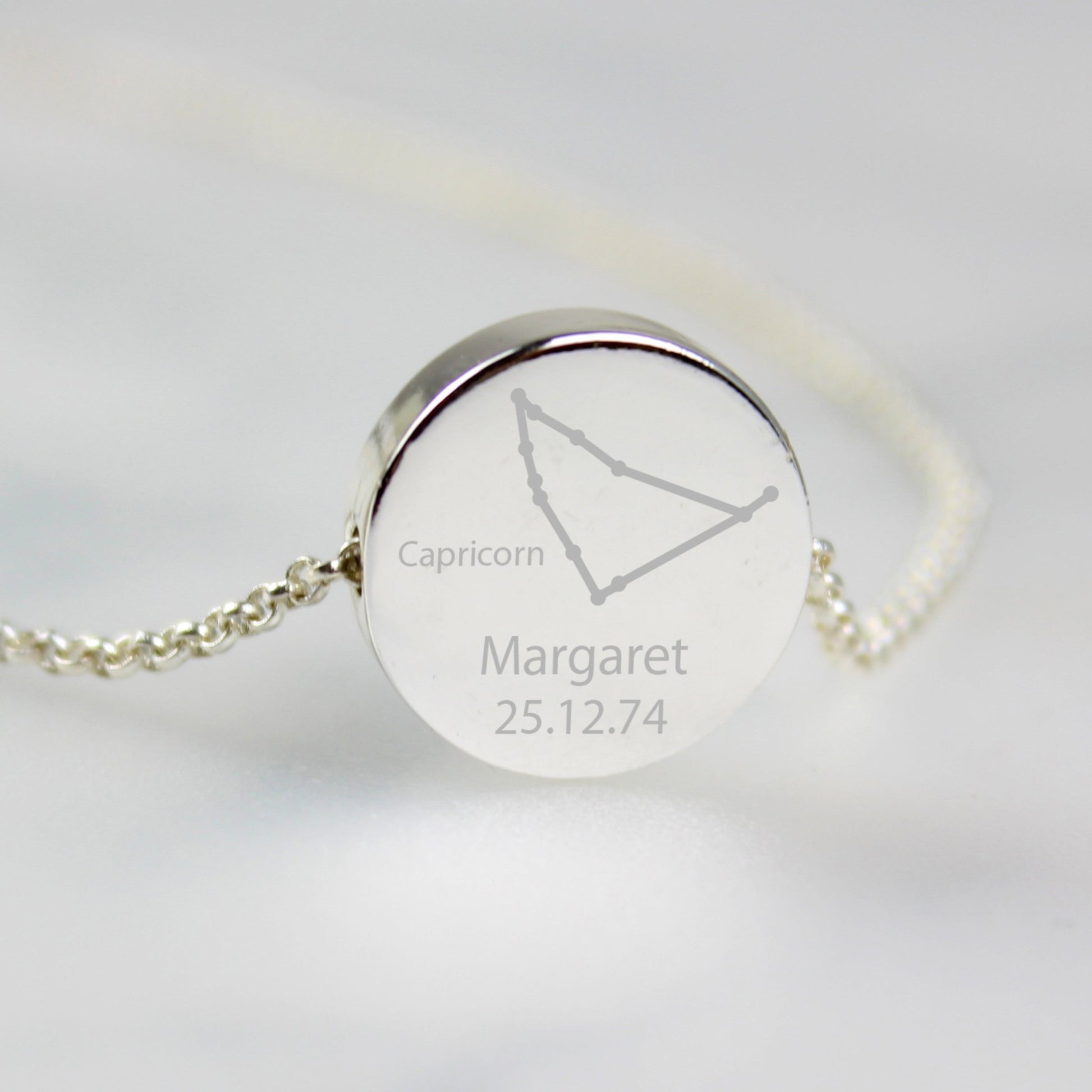Personalised Capricorn Zodiac Star Sign Silver Tone Necklace (December 22nd - 19th January) | Inspired Creative Gifts | UK Supplier
