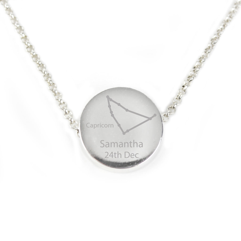 Personalised Capricorn Zodiac Star Sign Silver Tone Necklace (December 22nd - 19th January) | Inspired Creative Gifts | UK Supplier