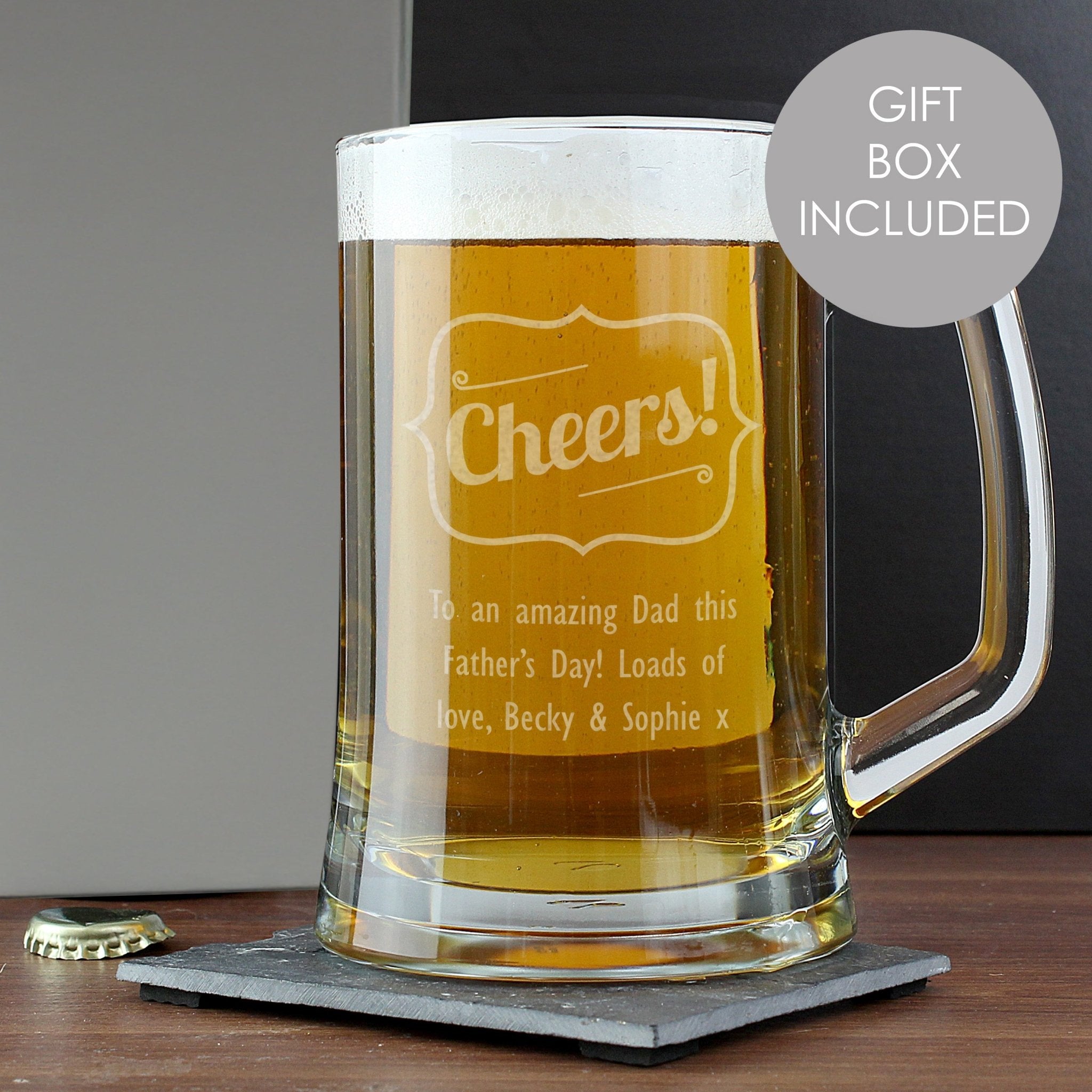 Personalised Cheers Glass Pint Stern Tankard | Inspired Creative Gifts | UK Supplier