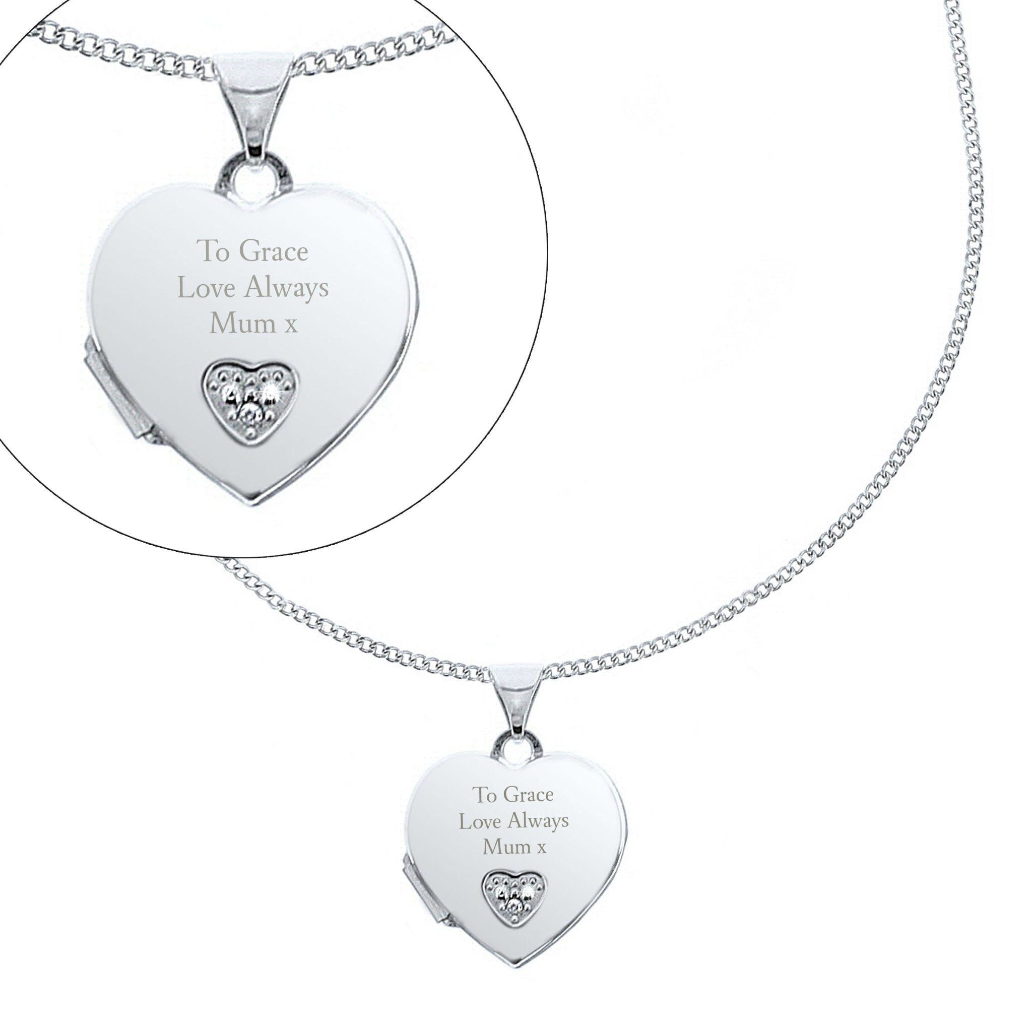 Personalised Children's Sterling Silver and Cubic Zirconia Heart Locket Necklace | Inspired Creative Gifts | UK Supplier