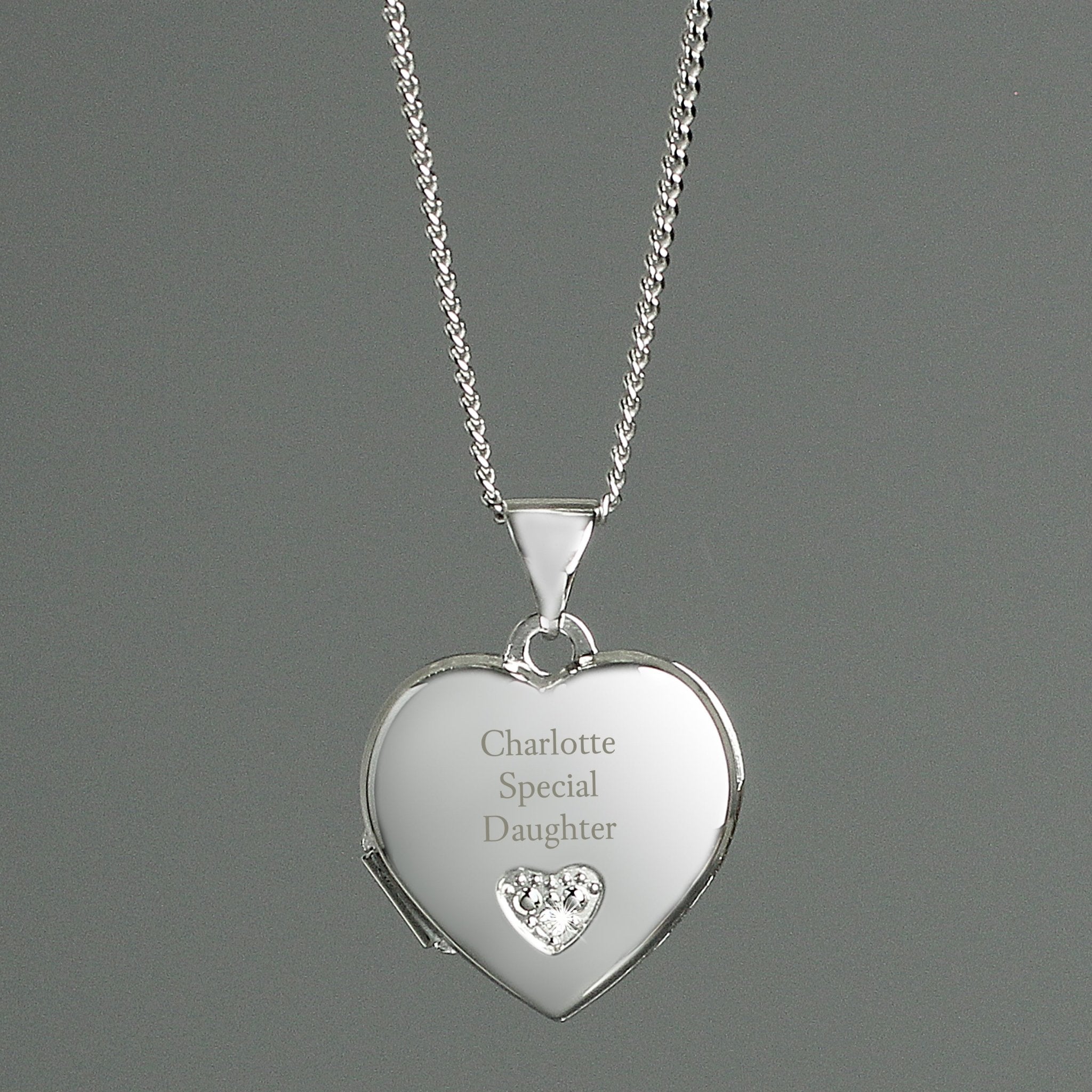 Personalised Children's Sterling Silver and Cubic Zirconia Heart Locket Necklace | Inspired Creative Gifts | UK Supplier