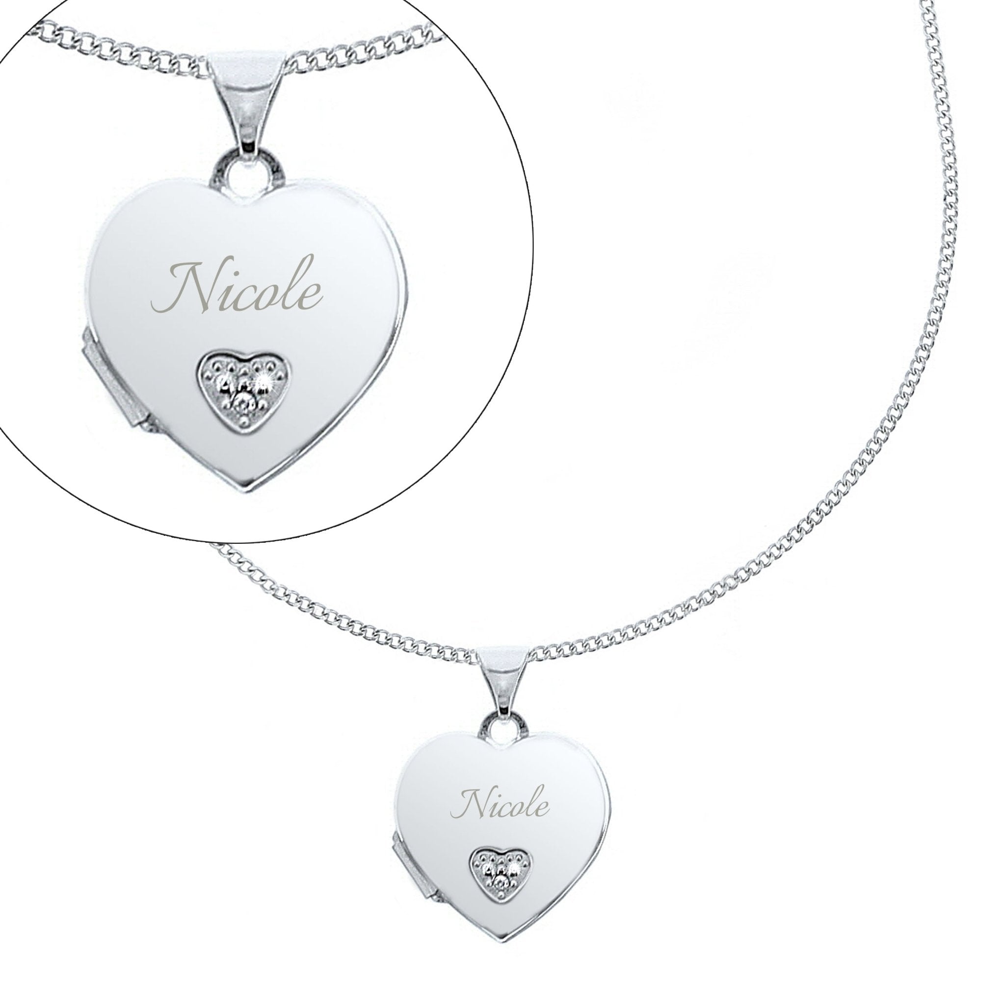 Personalised Children's Sterling Silver & Cubic Zirconia Heart Locket Necklace | Inspired Creative Gifts | UK Supplier