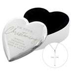 Personalised Christening Heart Trinket Box & Cross Necklace Set | Inspired Creative Gifts | UK Supplier