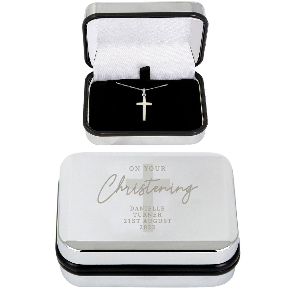 Personalised Christening Trinket Box & Sterling Silver Cross Necklace Set | Inspired Creative Gifts