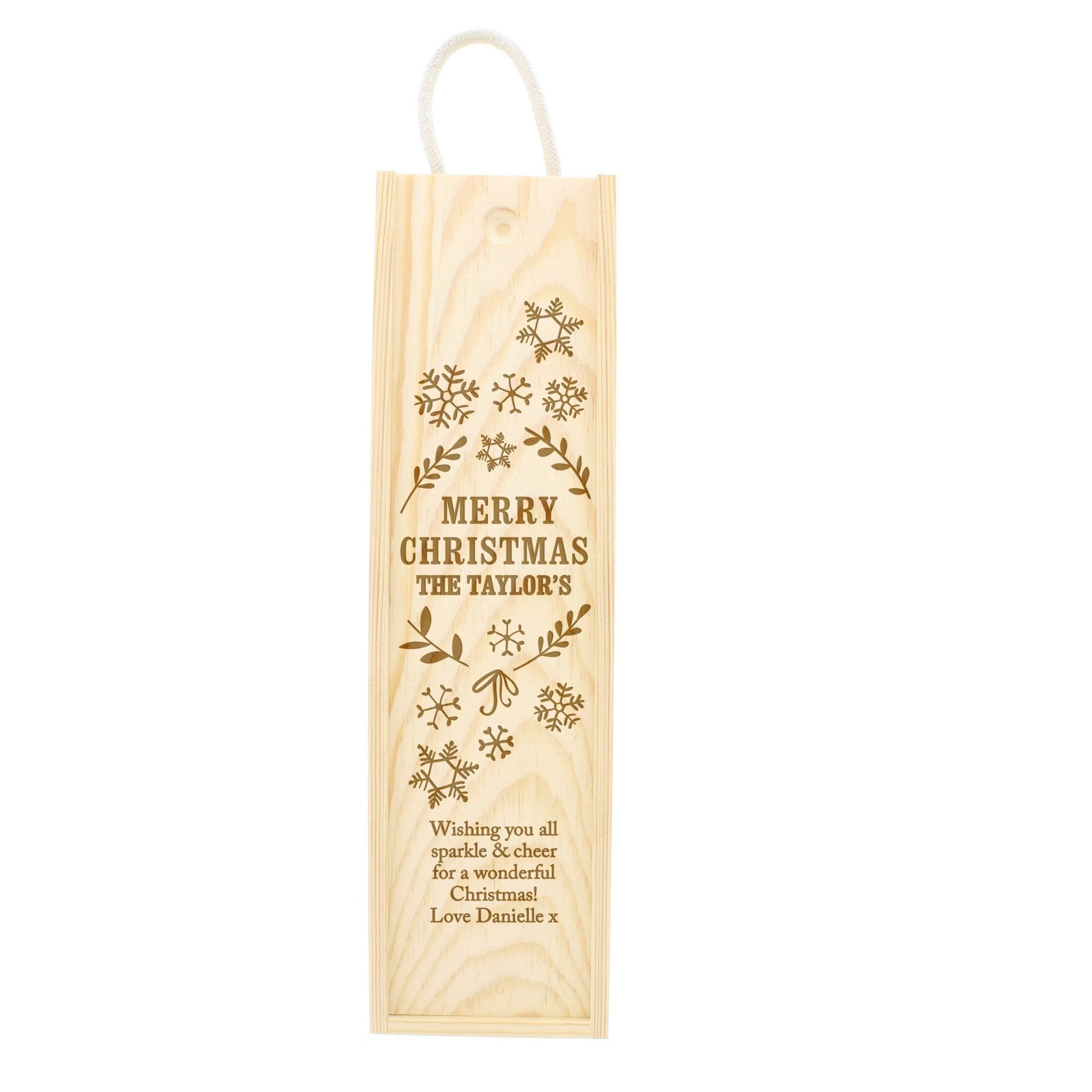 Personalised Christmas Frost Wooden Wine Bottle Box | Inspired Creative Gifts | UK Supplier