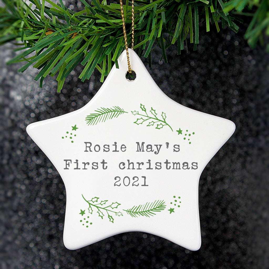 Personalised Christmas Holly Ceramic Star Decoration | Inspired Creative Gifts | UK Supplier