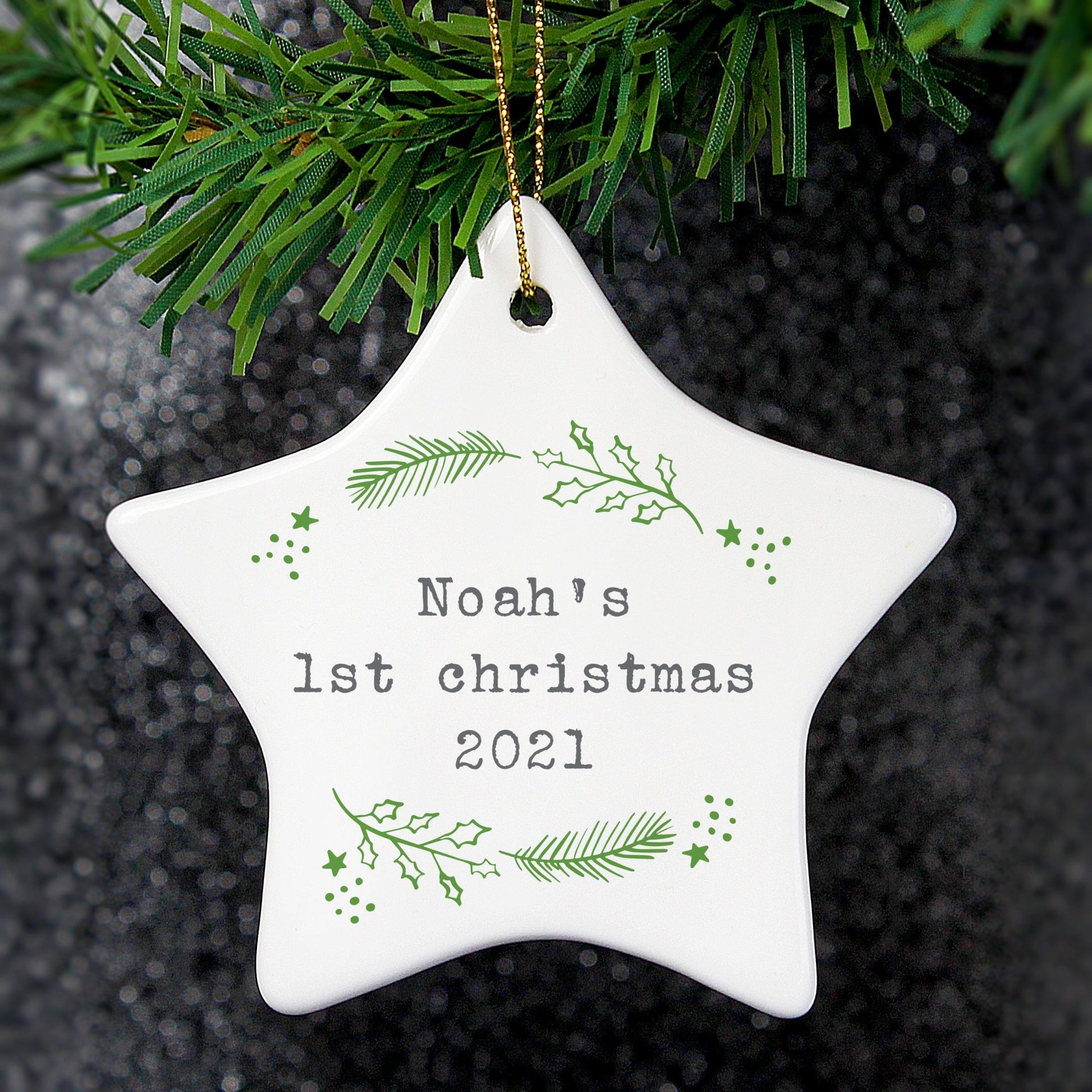 Personalised Christmas Holly Ceramic Star Decoration | Inspired Creative Gifts | UK Supplier
