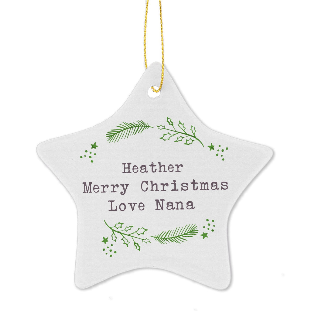 Personalised Christmas Holly Ceramic Star Decoration | Inspired Creative Gifts | UK Supplier