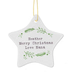 Personalised Christmas Holly Ceramic Star Decoration | Inspired Creative Gifts | UK Supplier