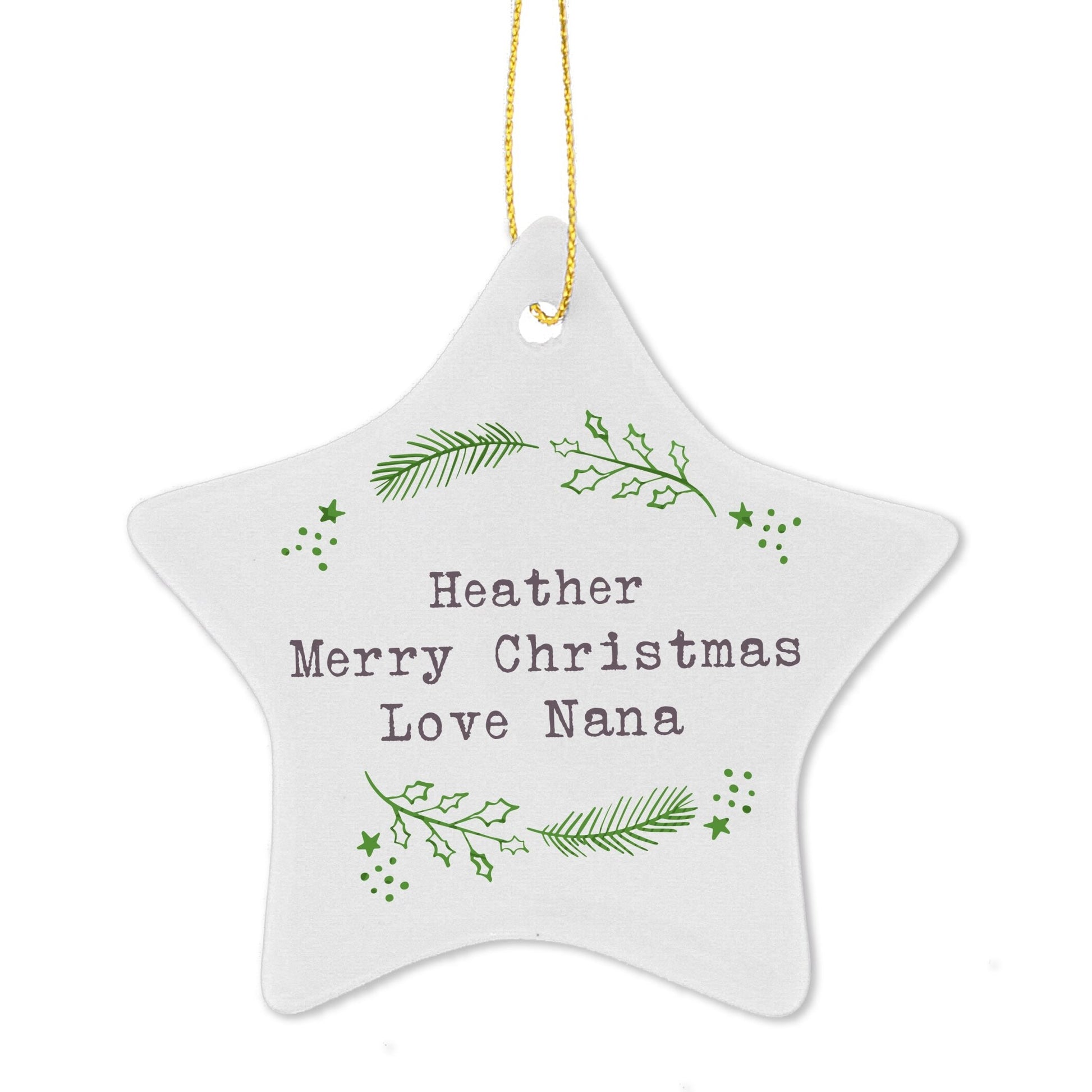 Personalised Christmas Holly Ceramic Star Decoration | Inspired Creative Gifts | UK Supplier