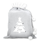 Personalised Christmas Tree Luxury Silver Grey Pom Pom Sack | Inspired Creative Gifts | UK Supplier