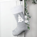 Personalised Christmas Tree Luxury Silver Grey Stocking | Inspired Creative Gifts | UK Supplier