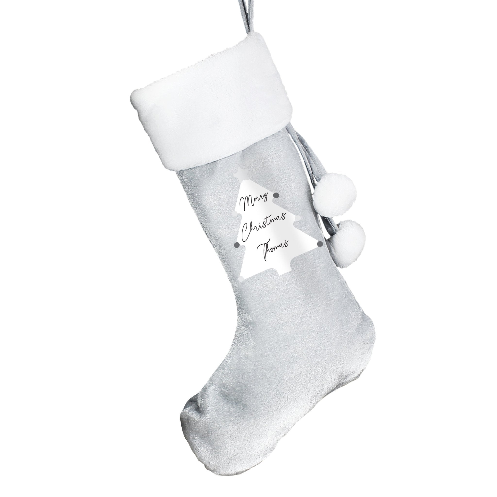 Personalised Christmas Tree Luxury Silver Grey Stocking | Inspired Creative Gifts | UK Supplier