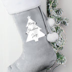Personalised Christmas Tree Luxury Silver Grey Stocking | Inspired Creative Gifts | UK Supplier