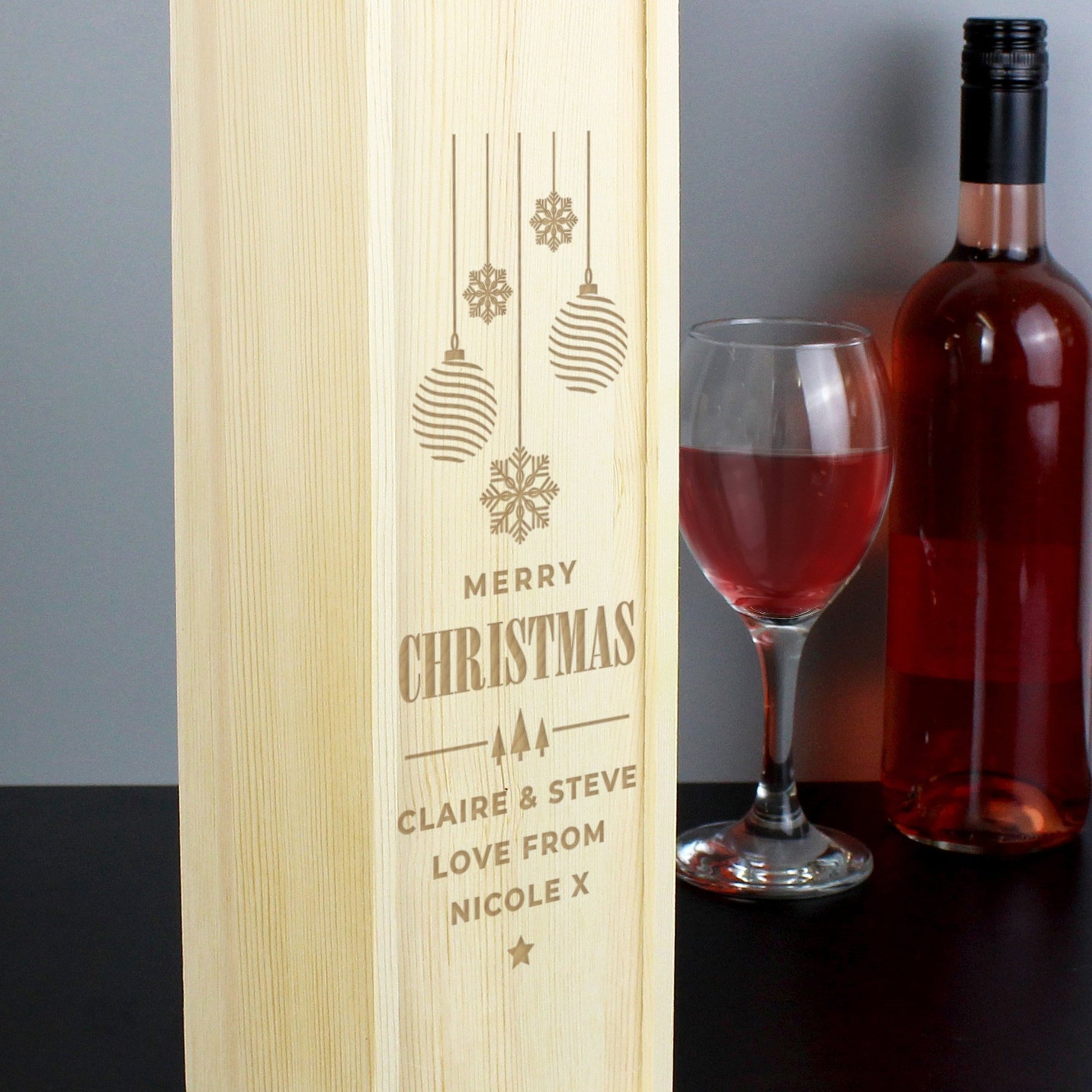 Personalised Christmas Wooden Wine Box | Inspired Creative Gifts | UK Supplier