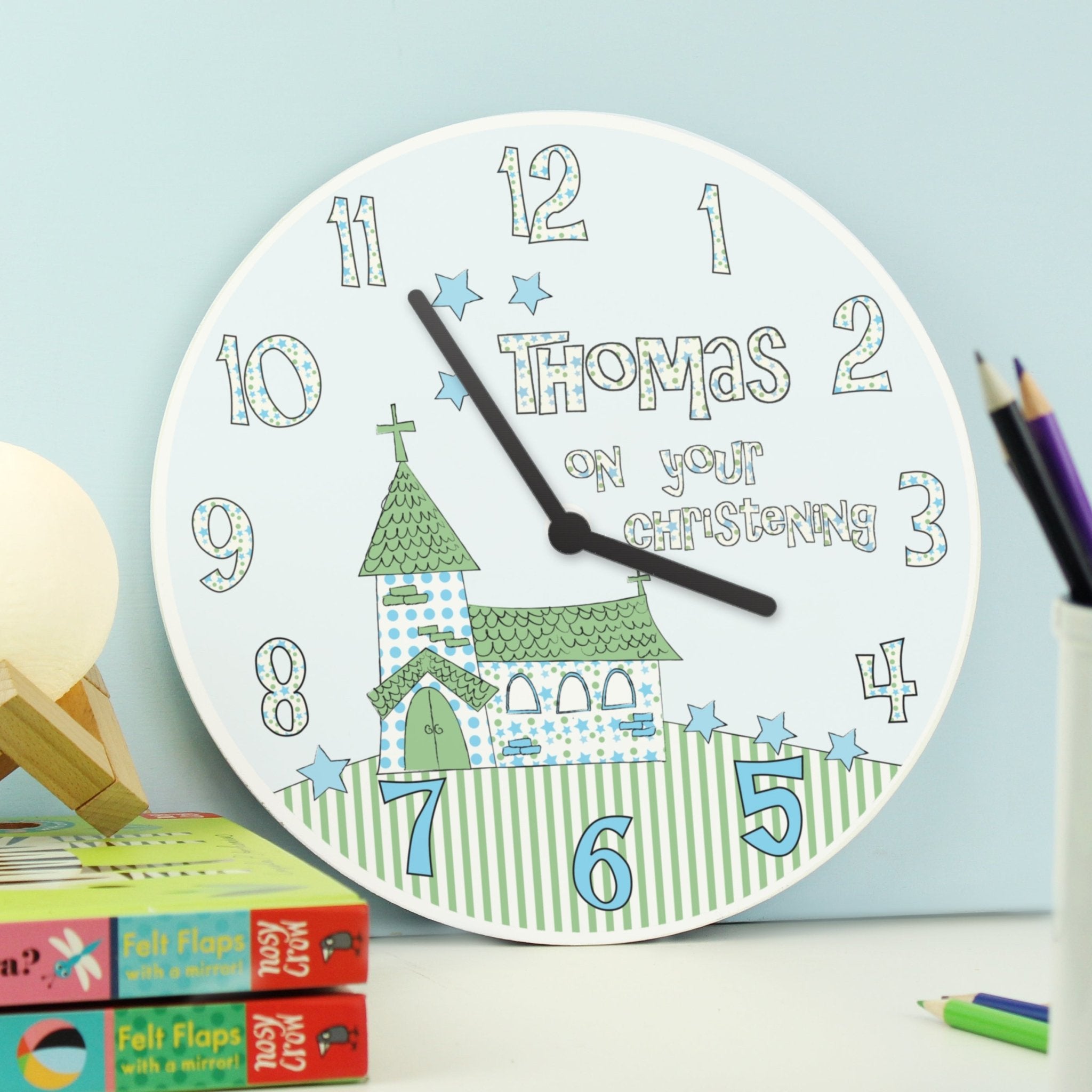 Personalised Church Boys Christening Clock | Inspired Creative Gifts | UK Supplier