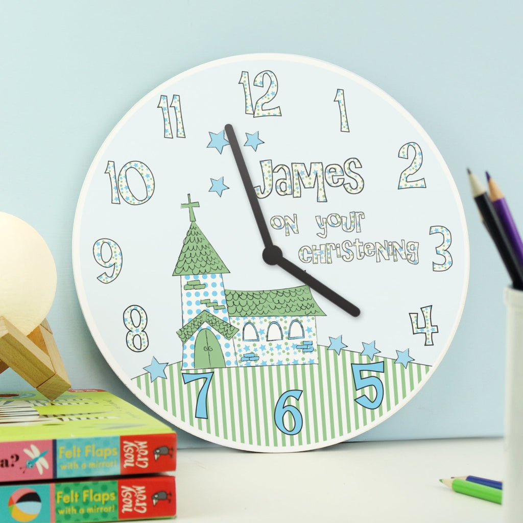 Personalised Church Boys Christening Clock | Inspired Creative Gifts | UK Supplier