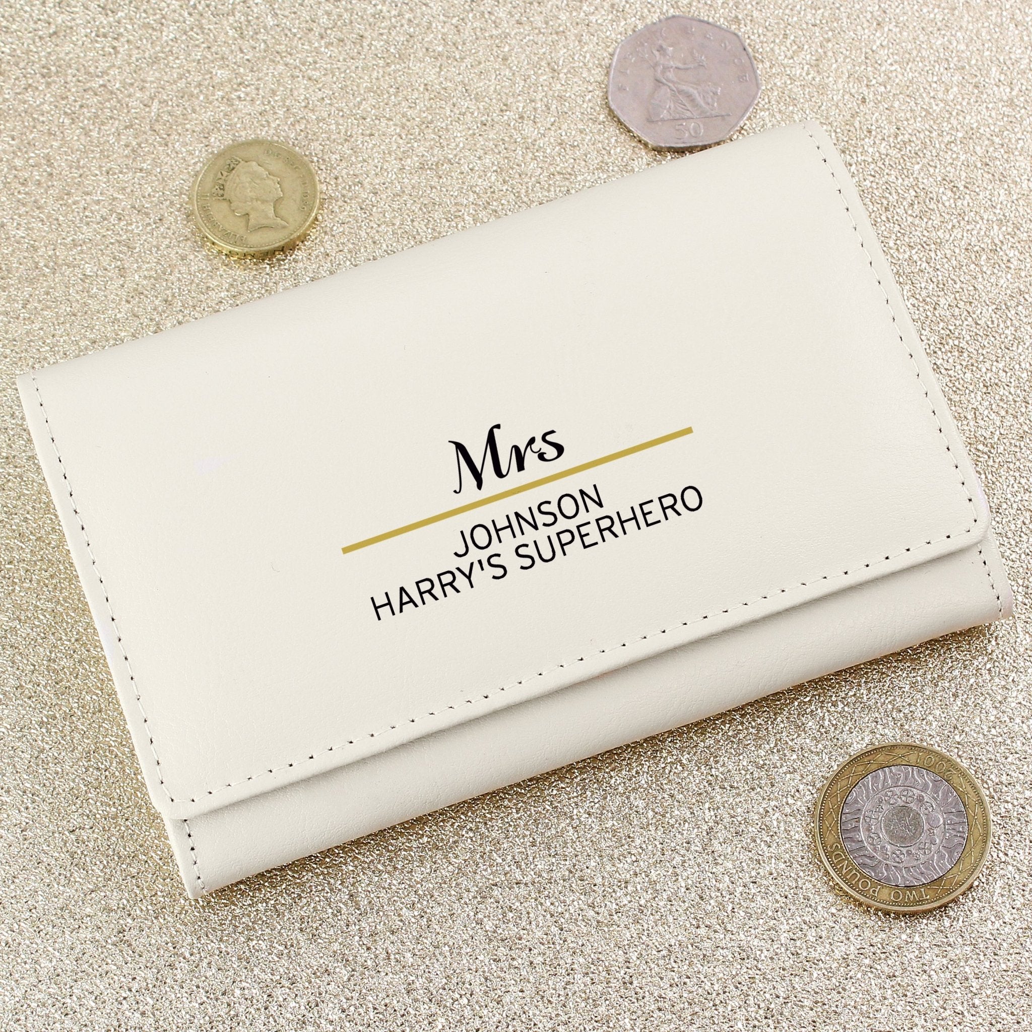 Personalised Classic Cream Leather Purse | Inspired Creative Gifts | UK Supplier