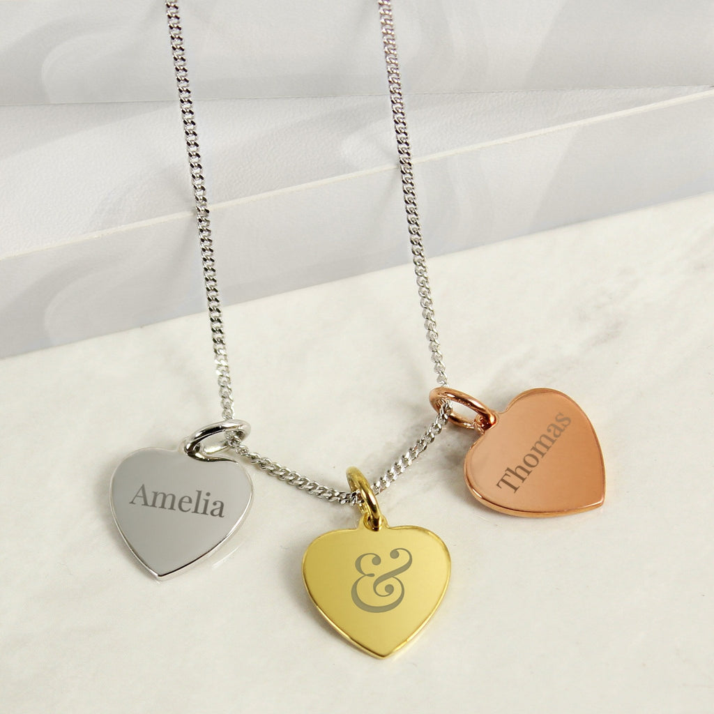 Personalised Couples Gold Rose Gold and Silver 3 Hearts Necklace | Inspired Creative Gifts | UK Supplier