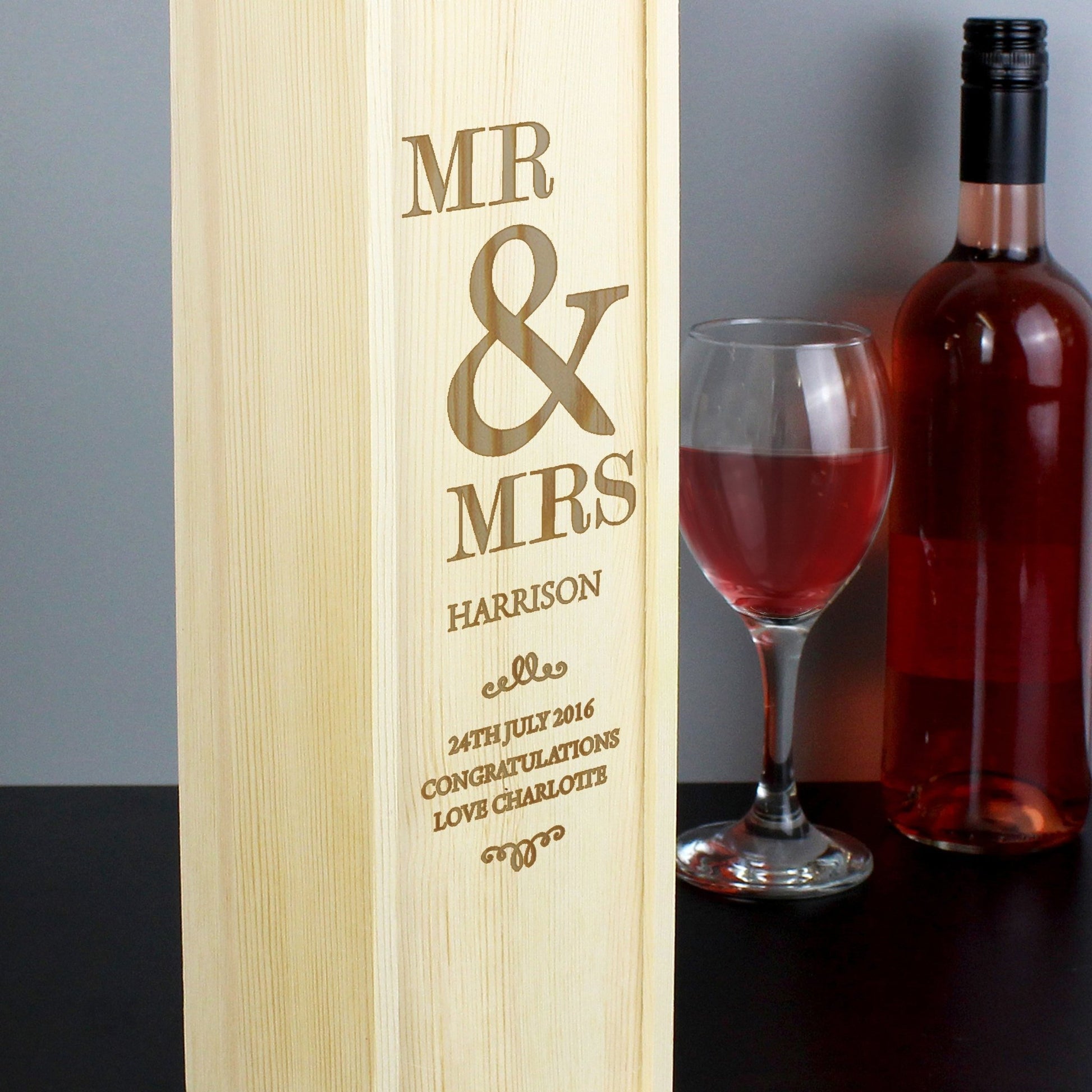 Personalised Couples Wooden Wine Bottle Box | Inspired Creative Gifts | UK Supplier