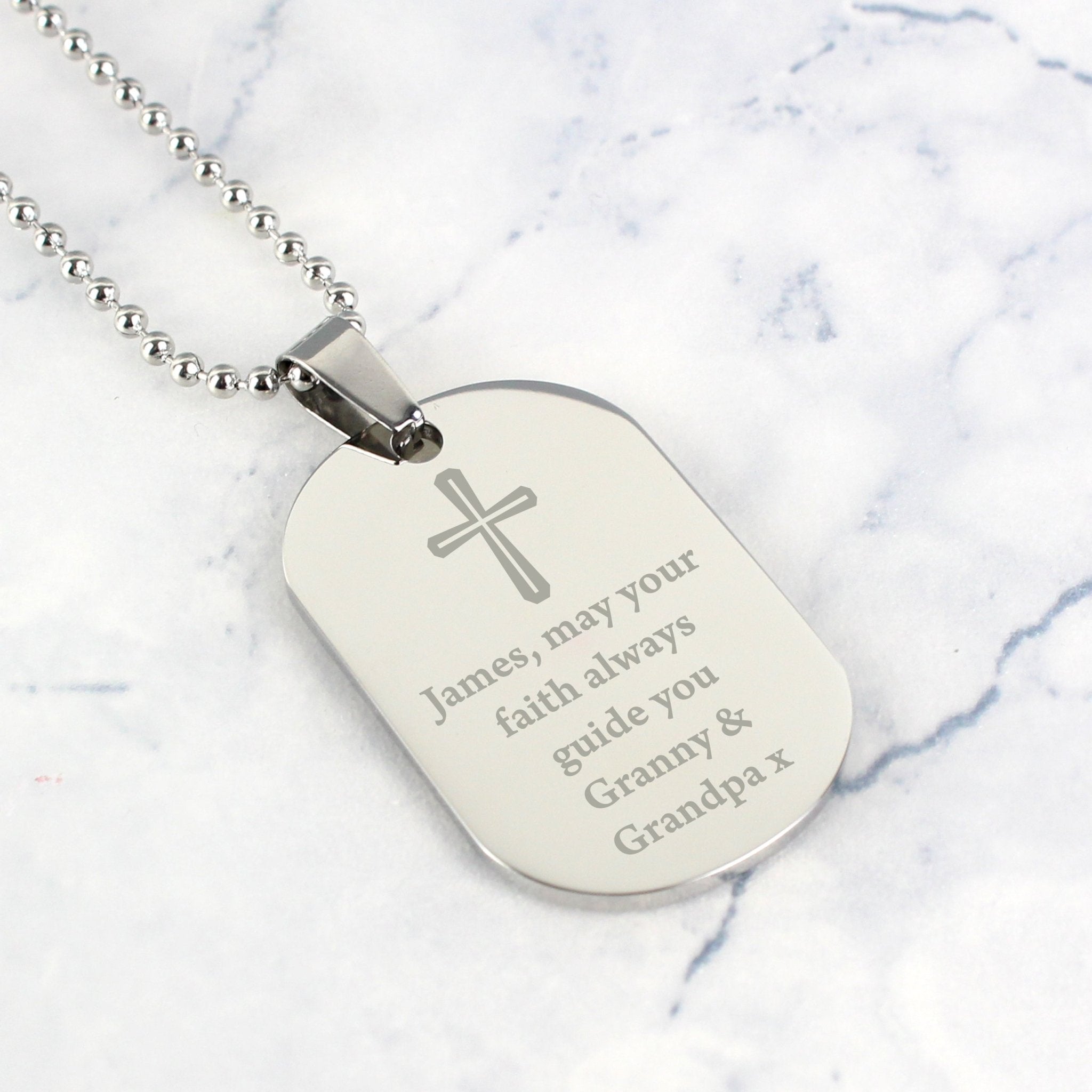 Personalised Cross Stainless Steel Dog Tag Necklace | Inspired Creative Gifts | UK Supplier