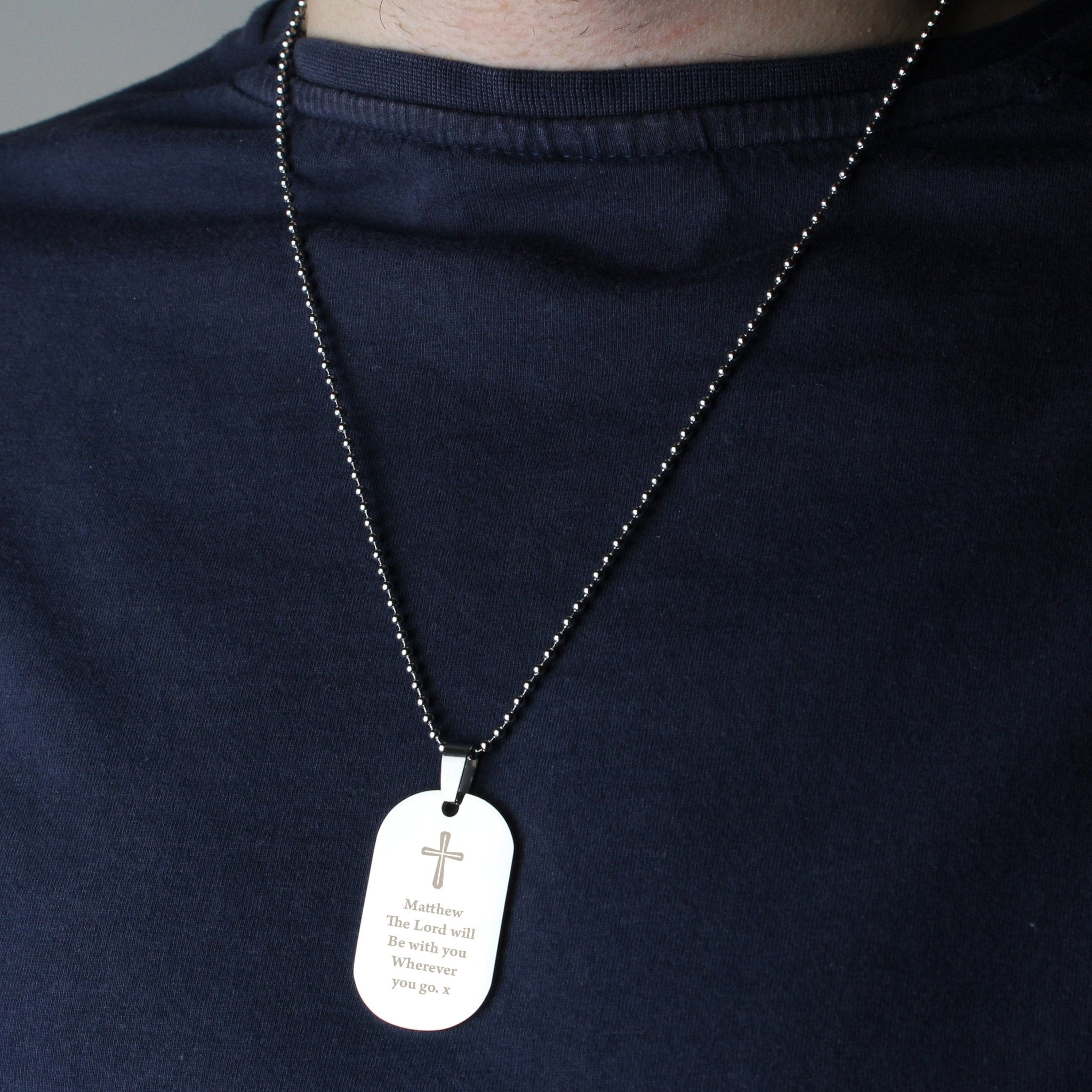 Personalised Cross Stainless Steel Dog Tag Necklace | Inspired Creative Gifts | UK Supplier