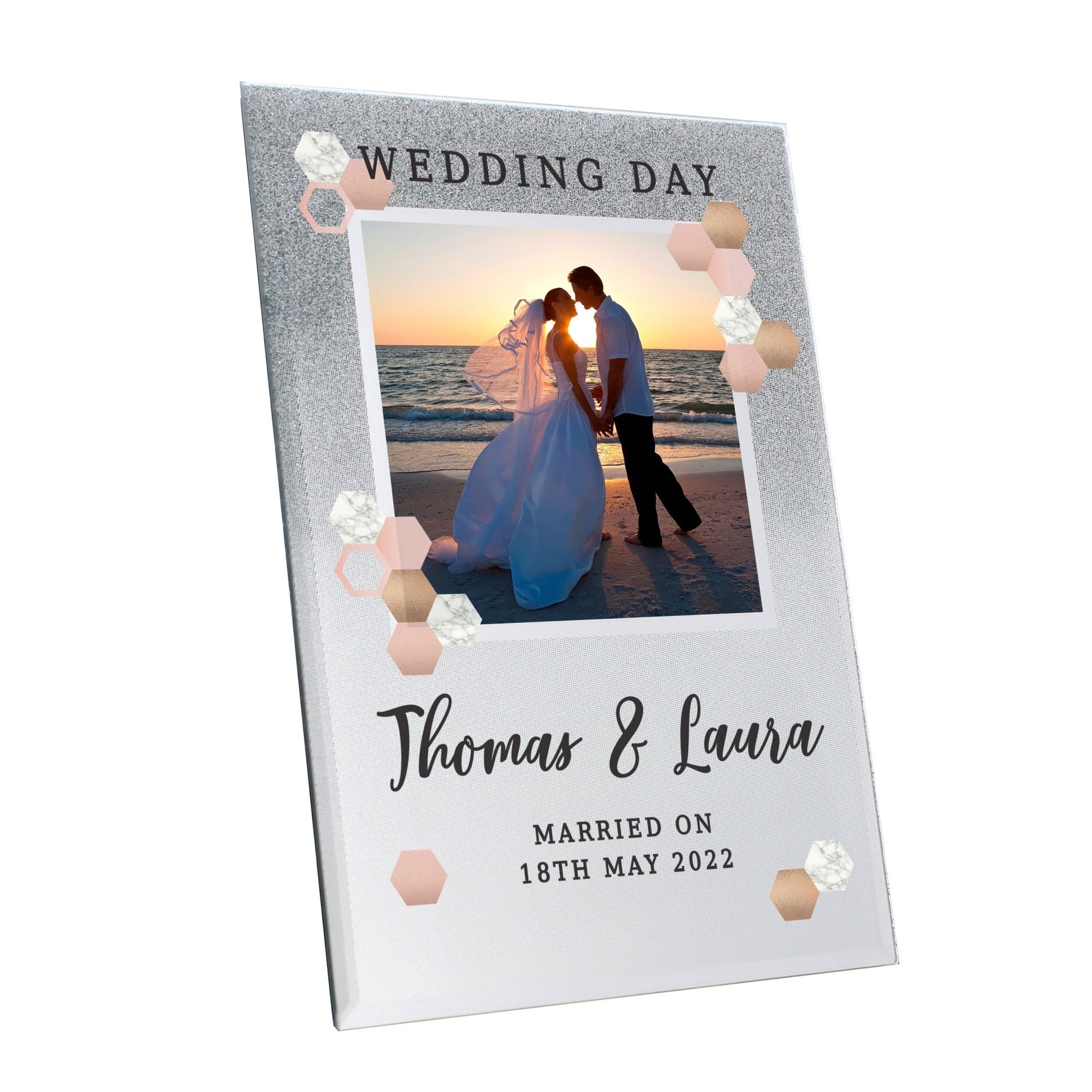 Personalised Cute Hexagon Design 4x4 Glitter Glass Photo Frame | Inspired Creative Gifts | UK Supplier