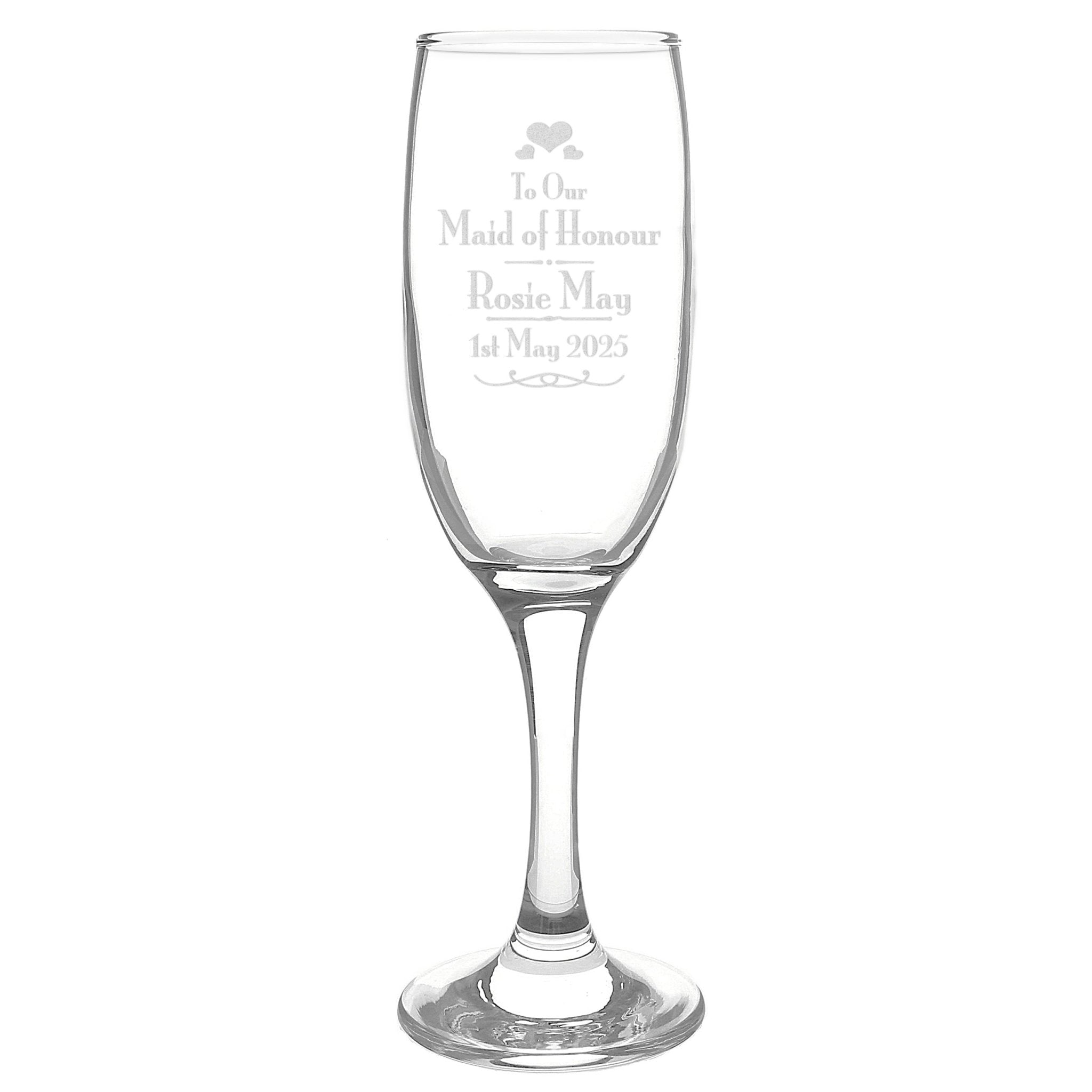Personalised Decorative Wedding Maid of Honour Glass Flute | Inspired Creative Gifts | UK Supplier