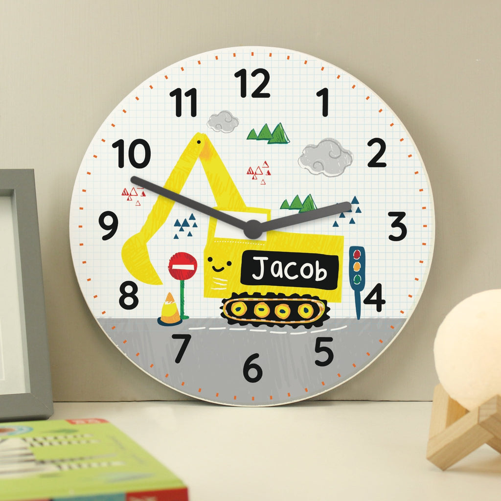 Personalised Digger Wooden Clock | Inspired Creative Gifts | UK Supplier