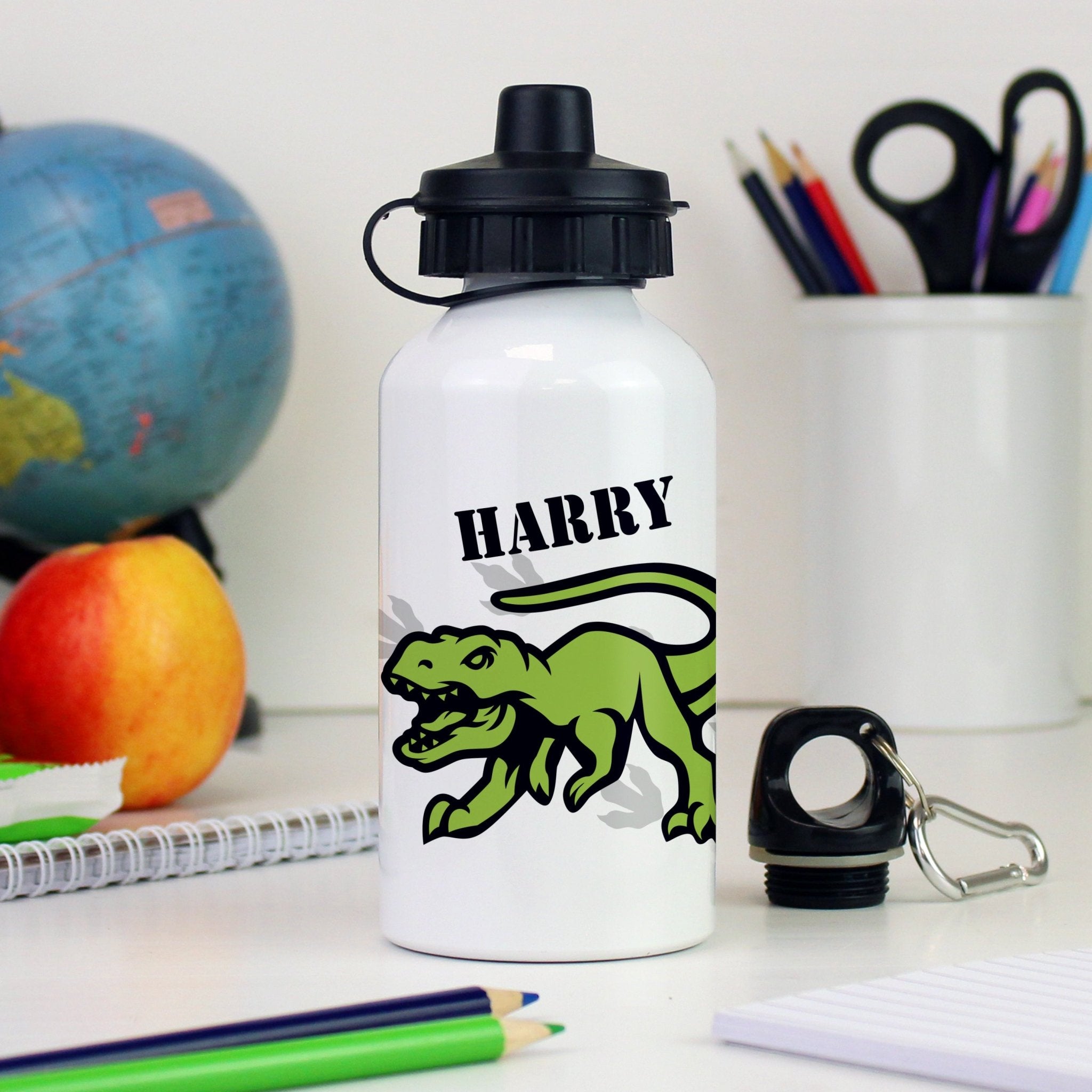 Personalised Dinosaur White Drinks Bottle | Inspired Creative Gifts | UK Supplier