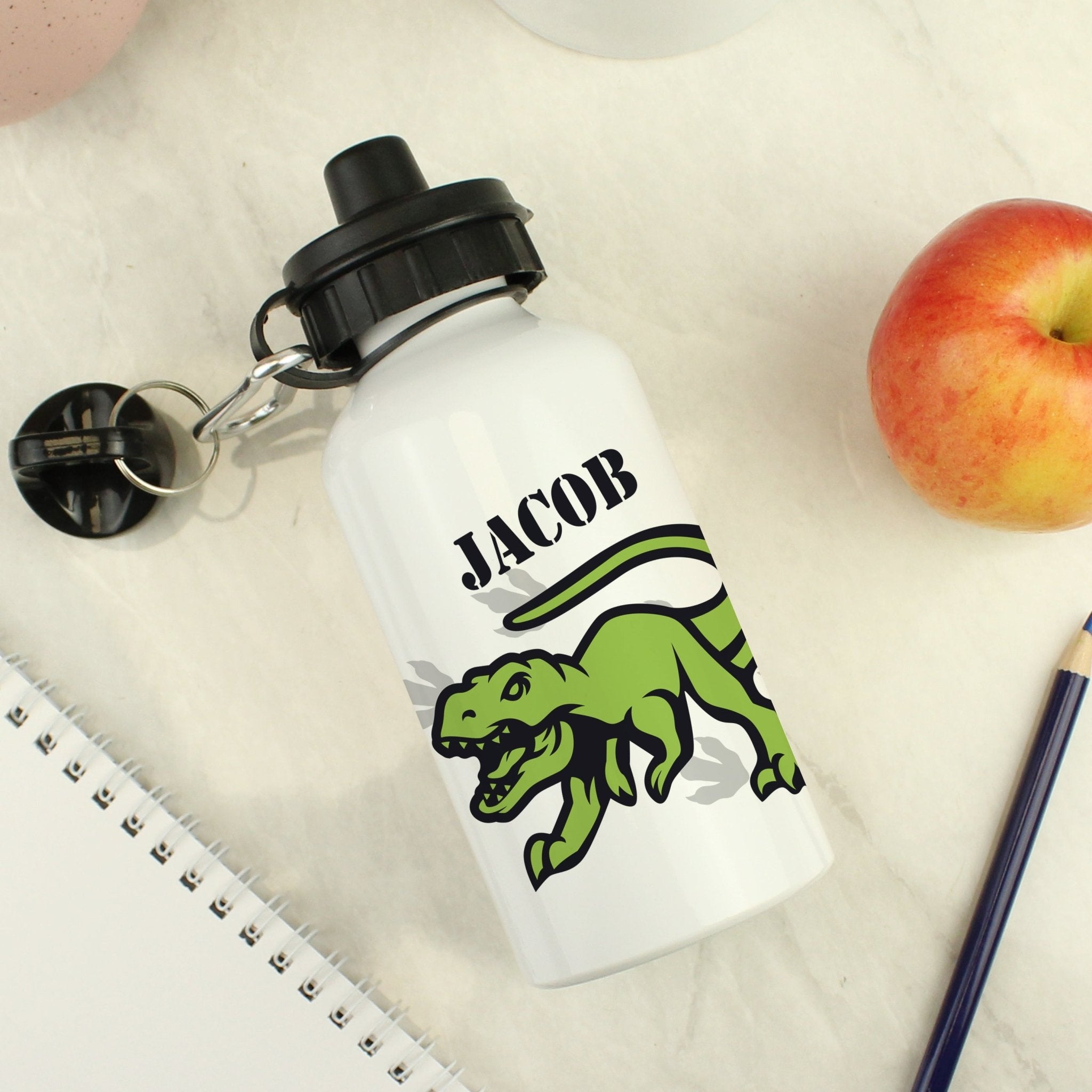 Personalised Dinosaur White Drinks Bottle | Inspired Creative Gifts | UK Supplier
