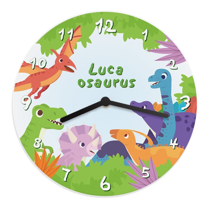 Personalised Dinosaur Wooden Childrens Clock | Inspired Creative Gifts | UK Supplier