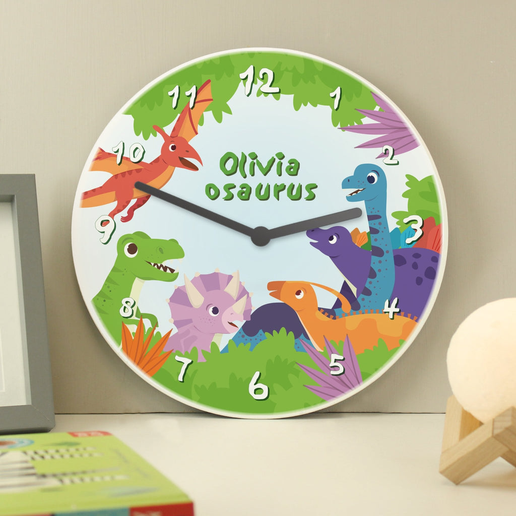 Personalised Dinosaur Wooden Childrens Clock | Inspired Creative Gifts | UK Supplier