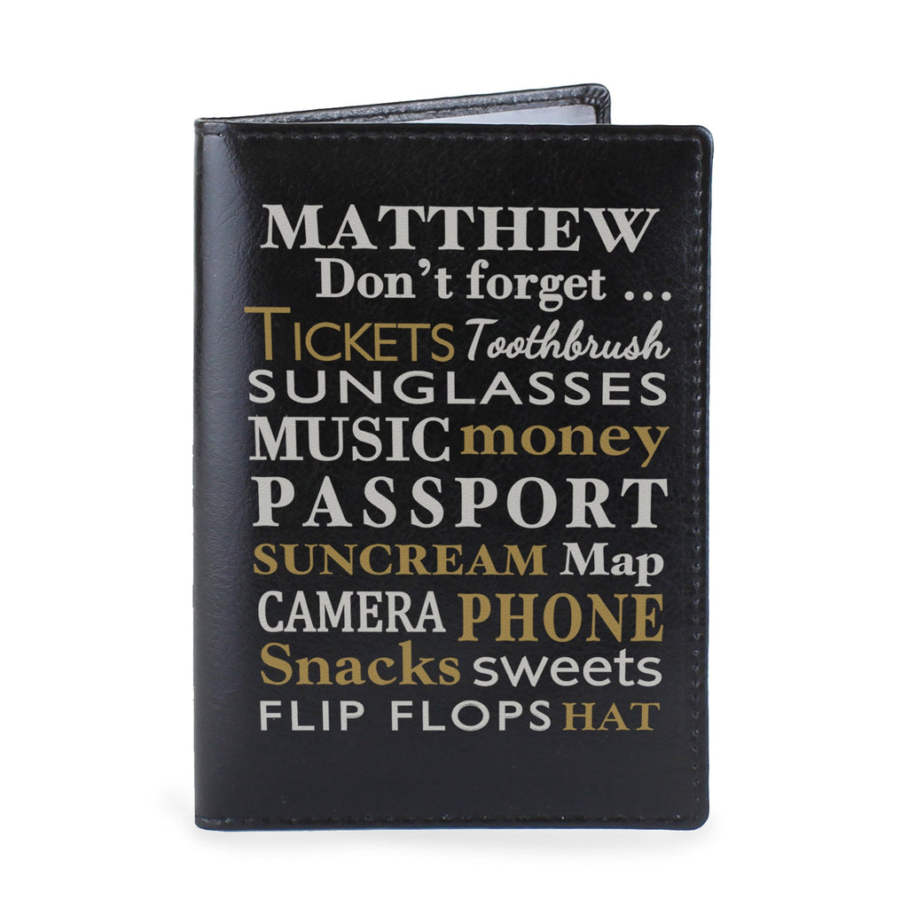 Personalised Don't Forget... Black Passport Holder | Inspired Creative Gifts | UK Supplier