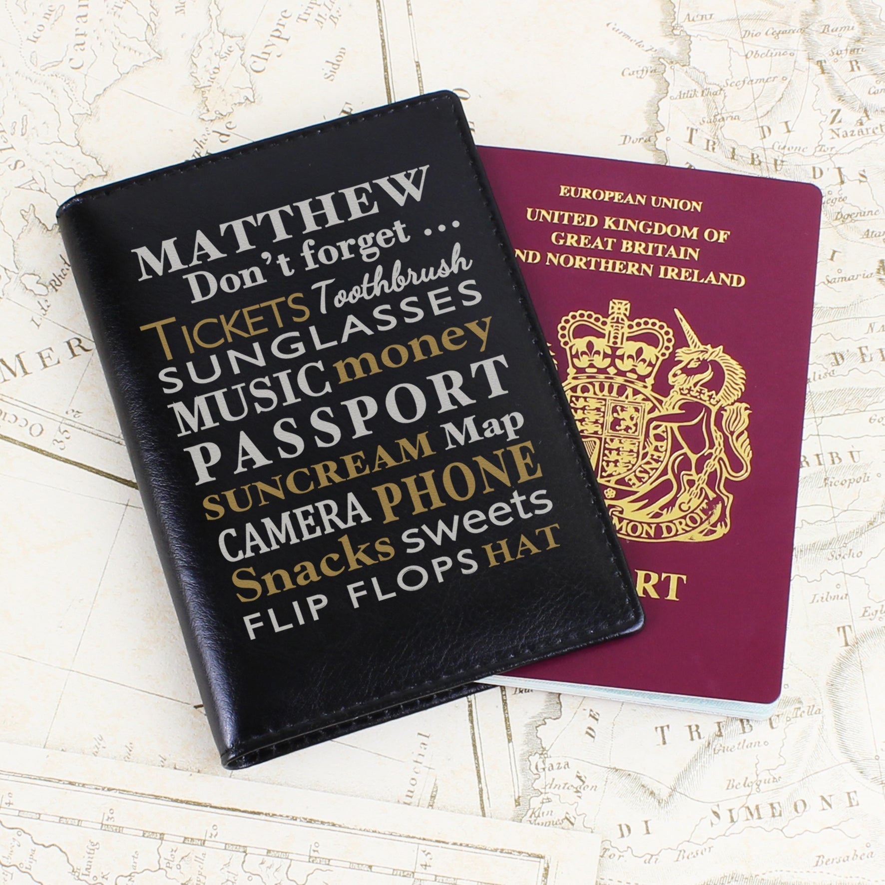 Personalised Don't Forget... Black Passport Holder | Inspired Creative Gifts | UK Supplier