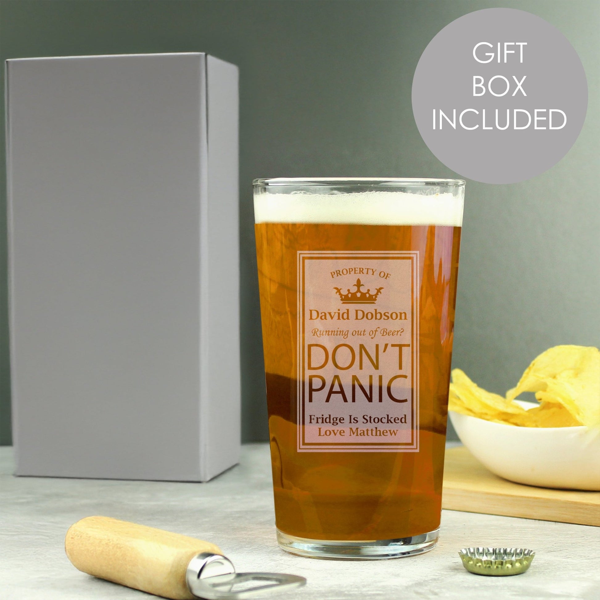 Personalised Don't Panic Pint Glass | Inspired Creative Gifts | UK Supplier
