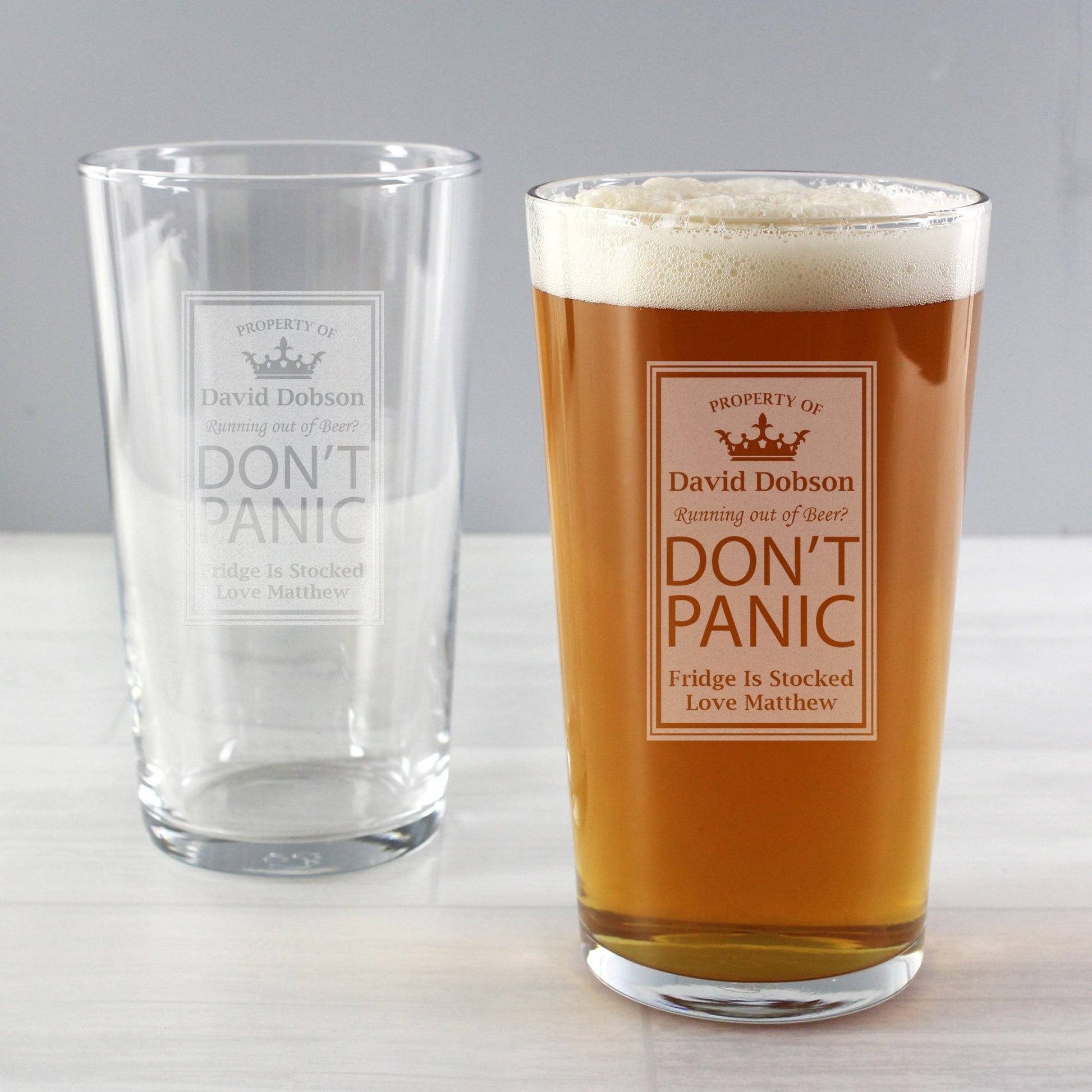 Personalised Don't Panic Pint Glass | Inspired Creative Gifts | UK Supplier