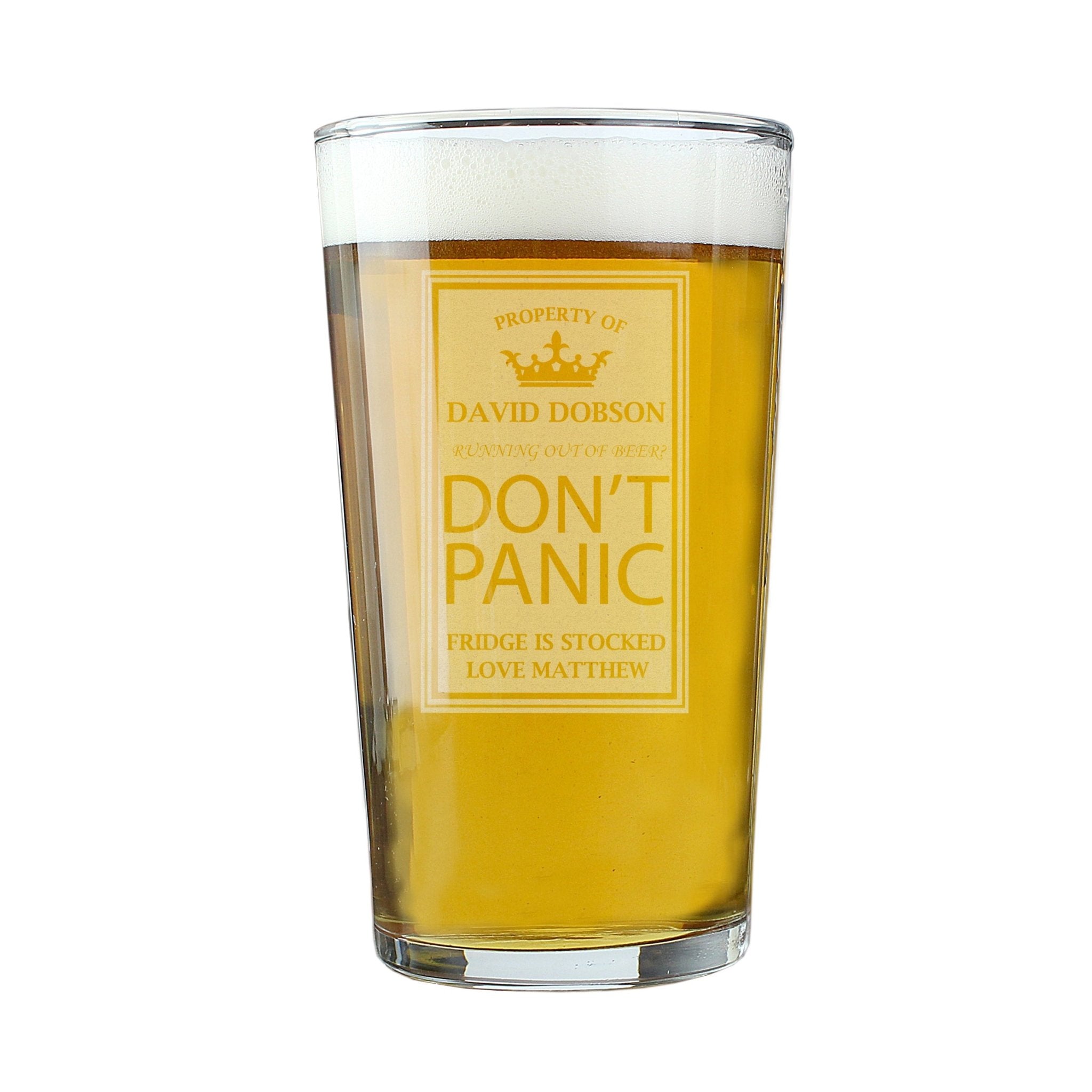 Personalised Don't Panic Pint Glass | Inspired Creative Gifts | UK Supplier