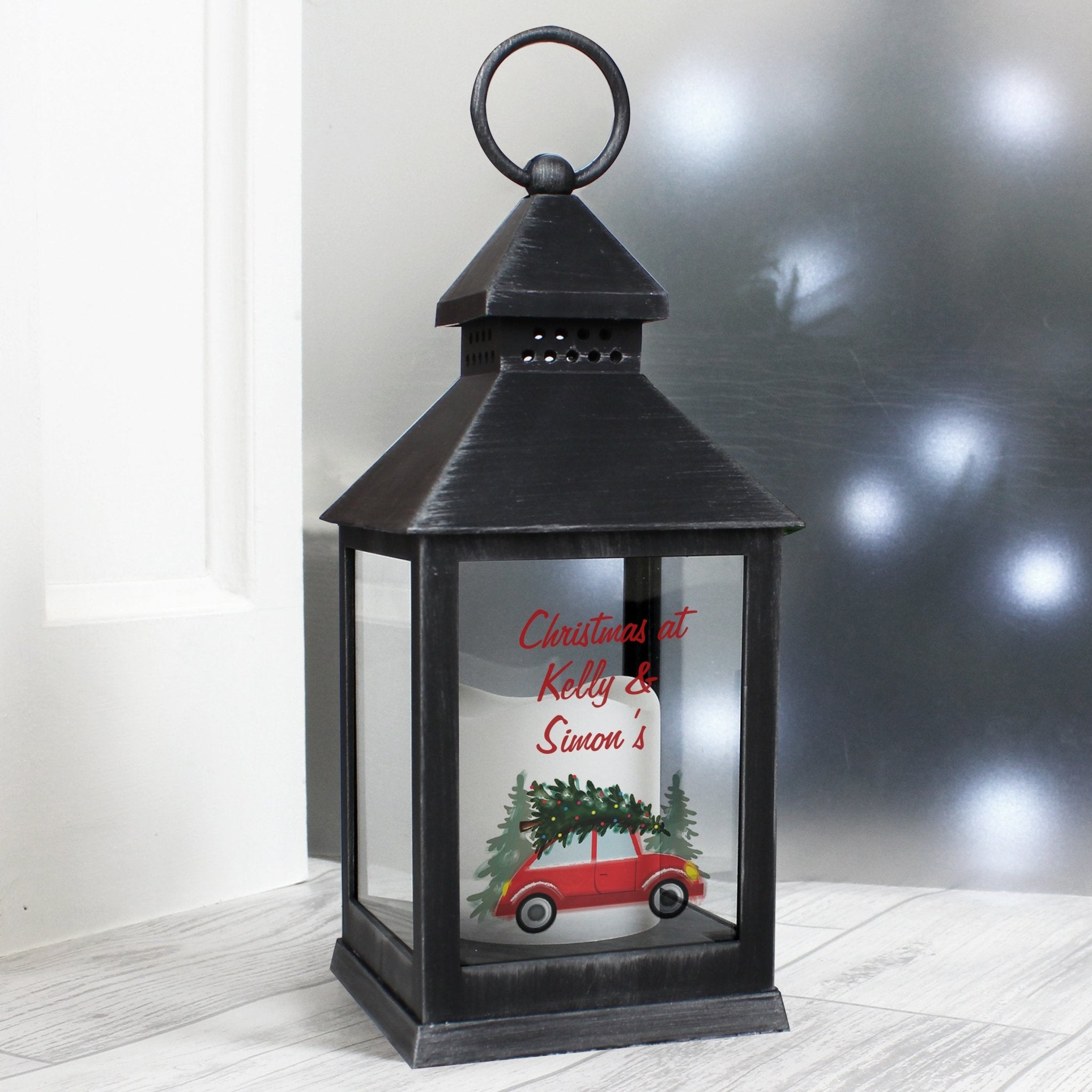 Personalised 'Driving Home For Christmas' Rustic Black Lantern | Inspired Creative Gifts | UK Supplier
